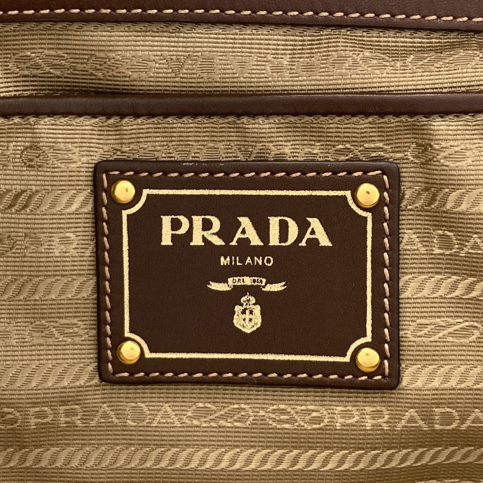 Prada Brown Canvas Leather Tote Bag (Pre-Owned)