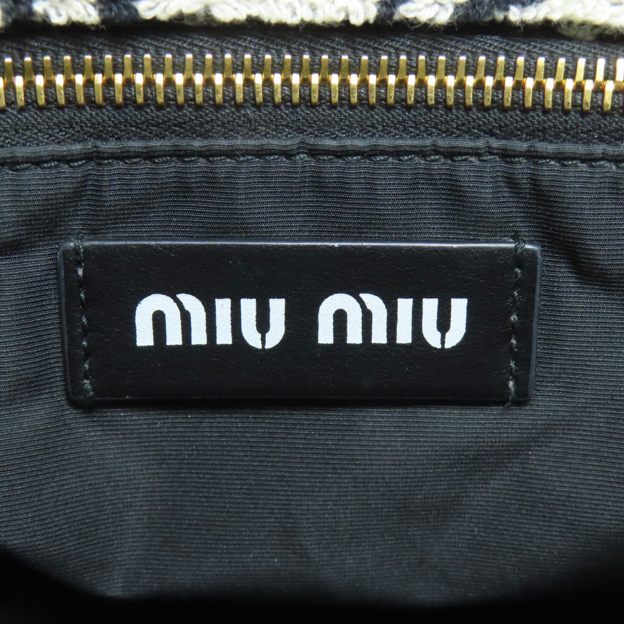 Miu Miu Black White Pile Fabric Handbag (Pre-Owned)