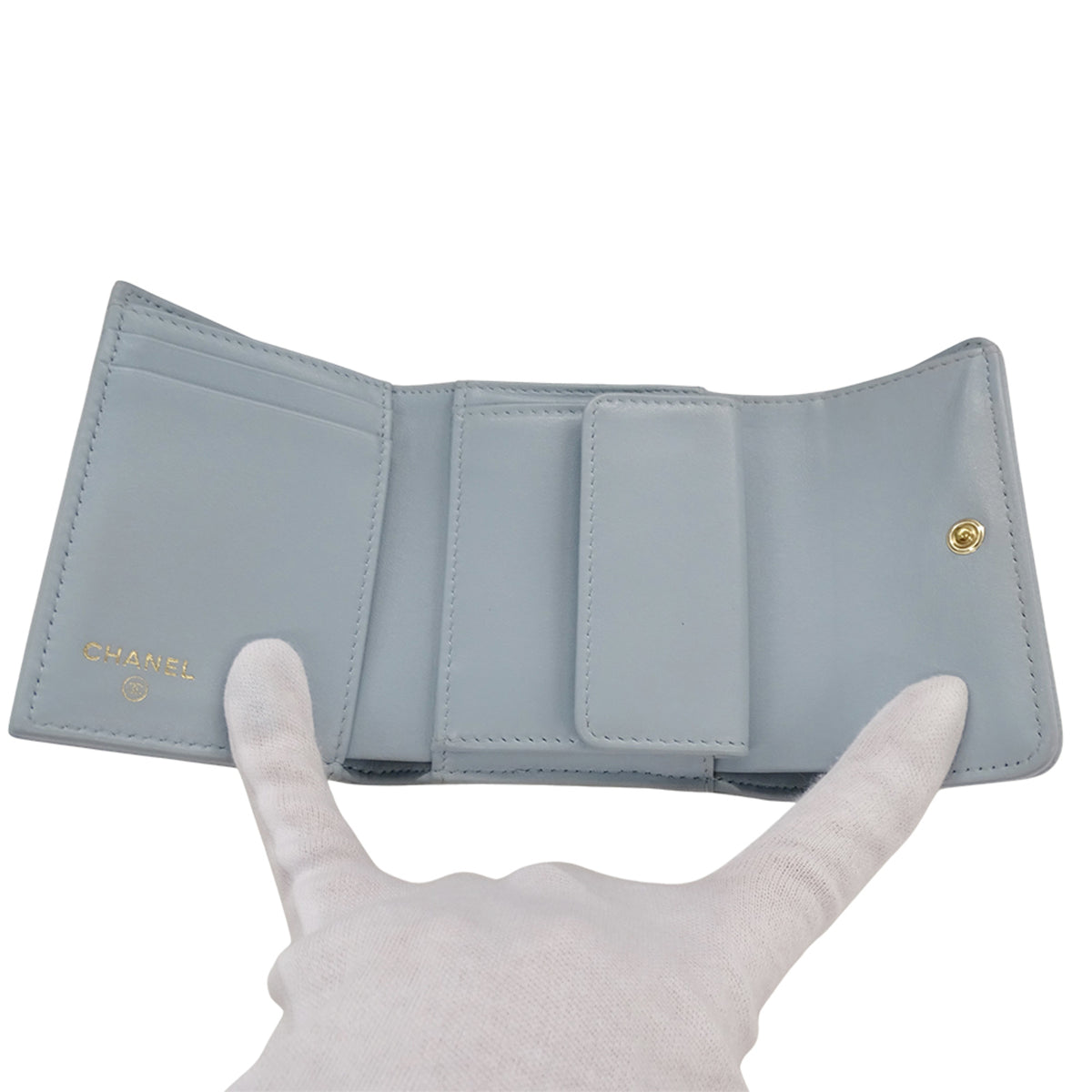 Chanel Light Blue Grained Calfskin Wallet (Tri-Fold) (Pre-Owned)