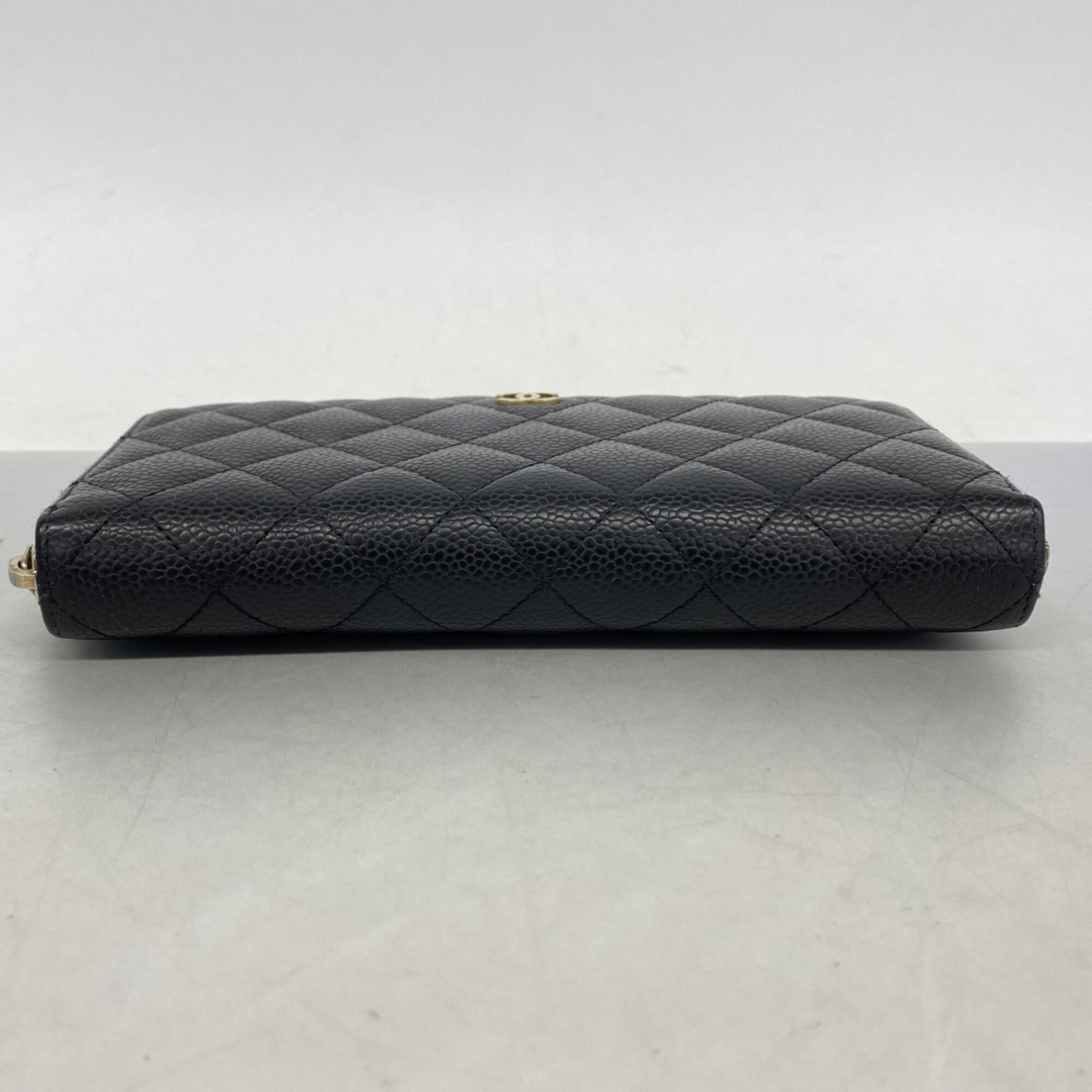 Chanel Black Grained Calfskin Long Wallet (Bi-Fold) (Pre-Owned)