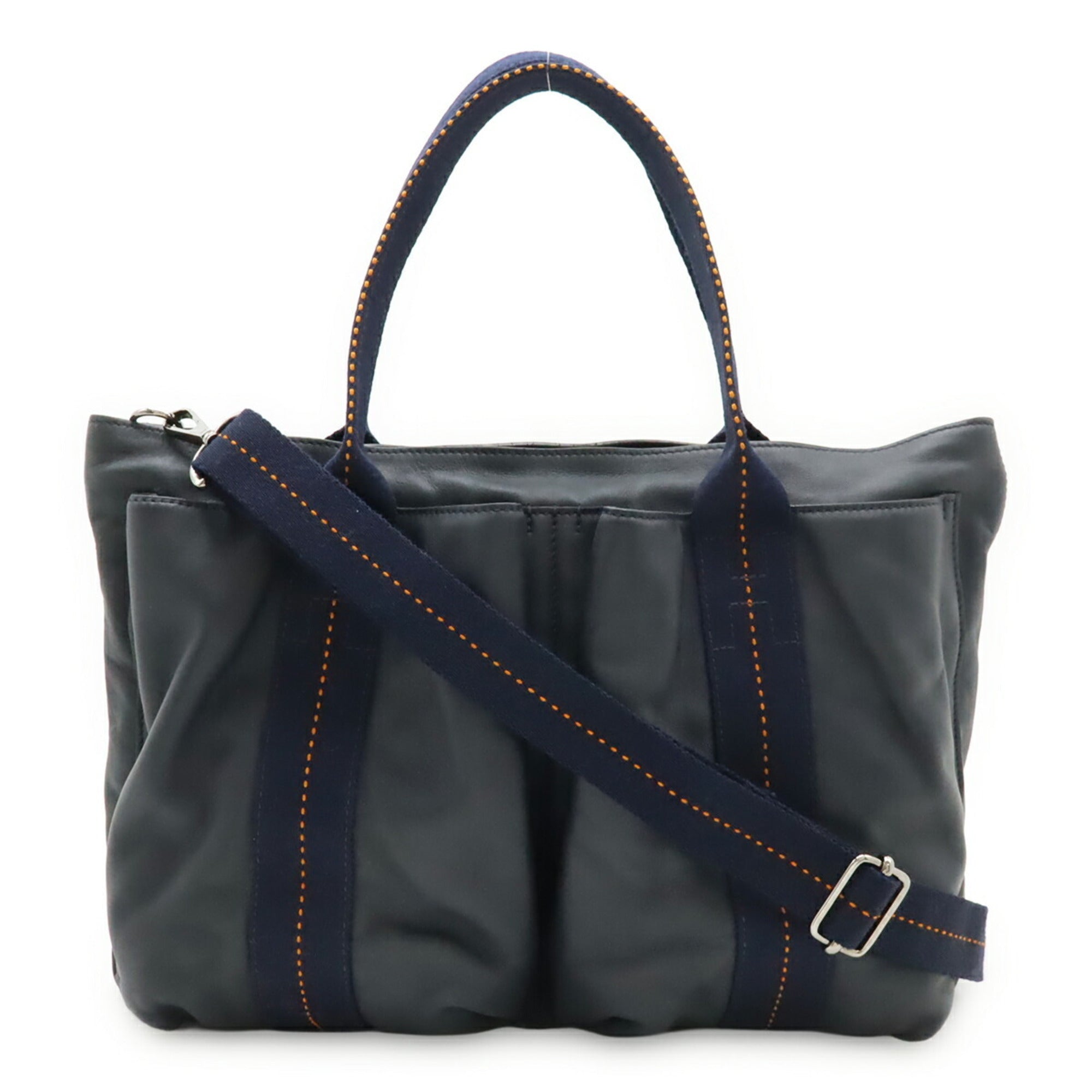 Hermes Caravan Horizontal Navy Orange Veau Derma Shoulder Bag Tote Bag (Pre-Owned)