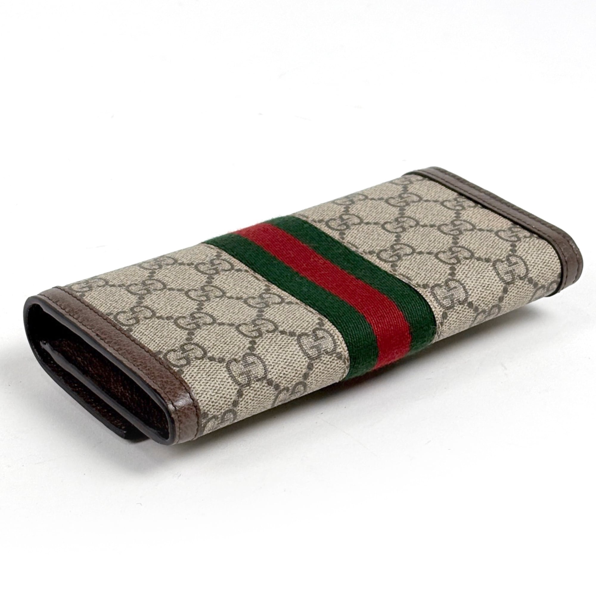 Gucci Beige Brown Gg Canvas Leather Long Wallet (Bi-Fold) (Pre-Owned)