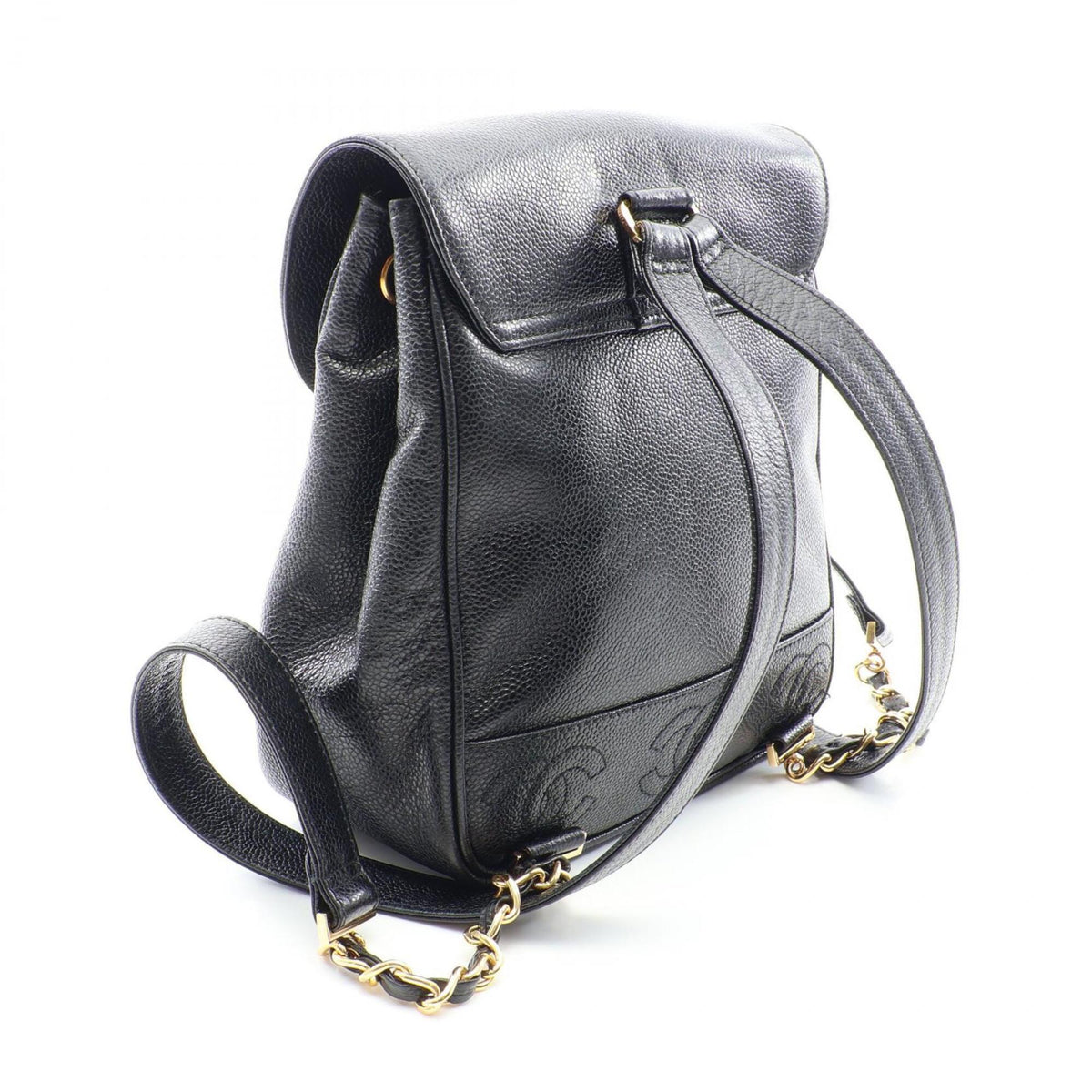 Chanel Black Grained Calfskin Backpack Handbag (Pre-Owned)