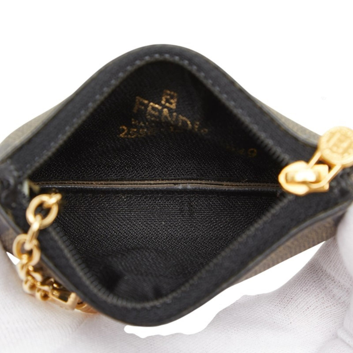Fendi Black Brown Leather Coin Purse/Coin Case (Pre-Owned)