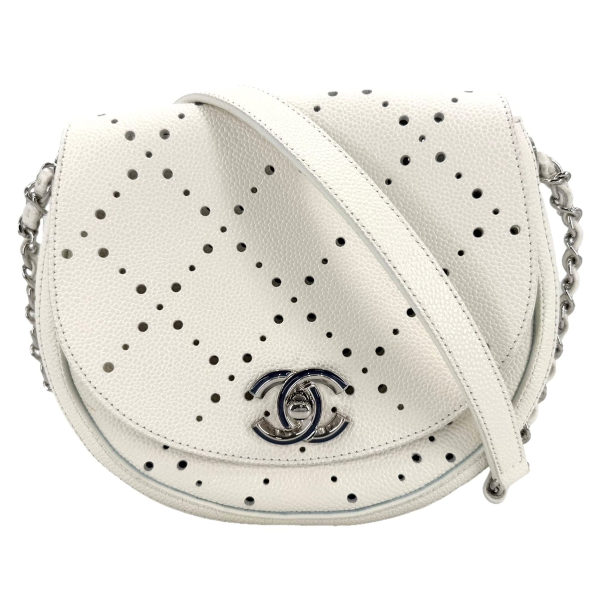 Chanel Brown White Leather Pochette Shoulder Bag (Pre-Owned)