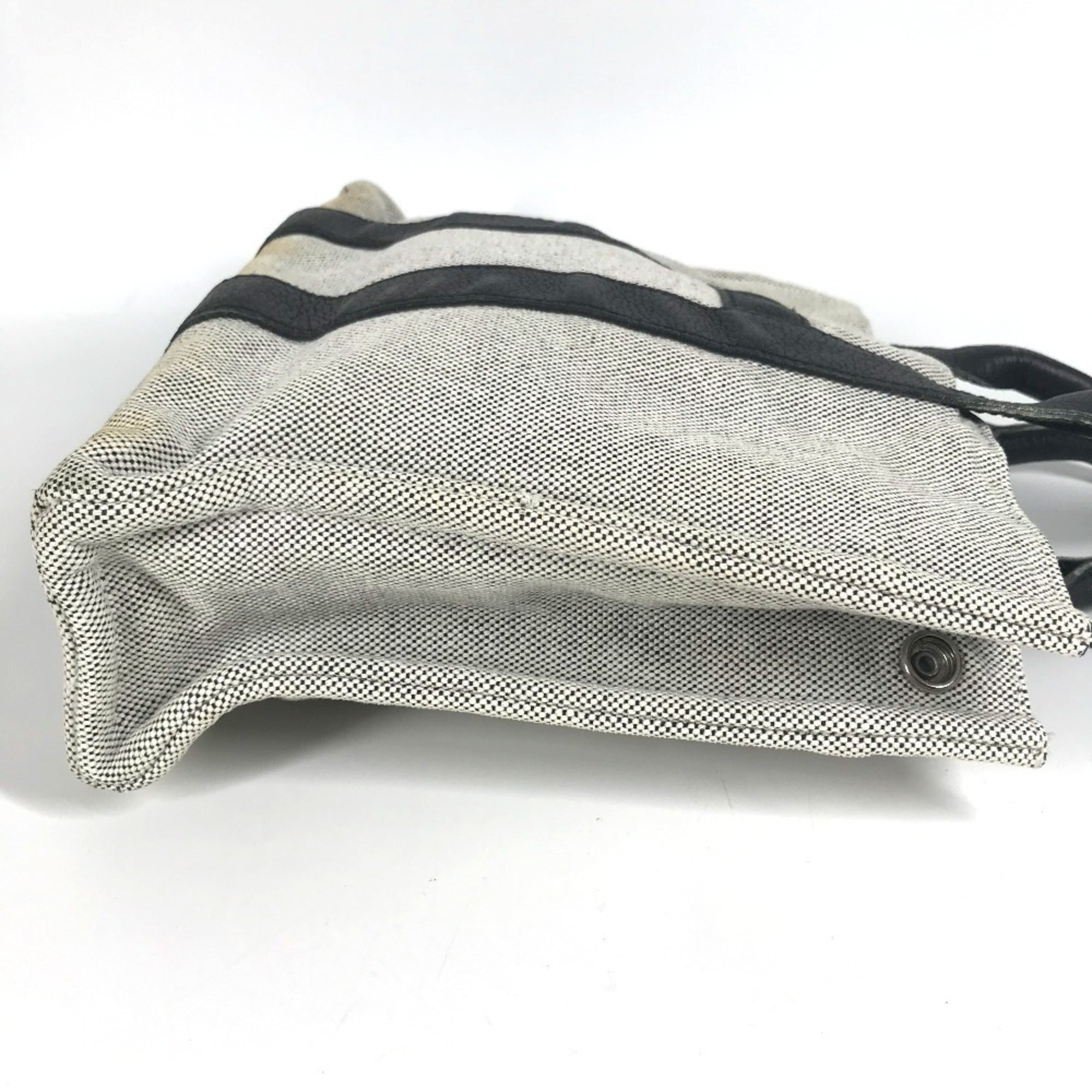 Hermes Black Gray Toile H Leather Handbag Tote Bag (Pre-Owned)