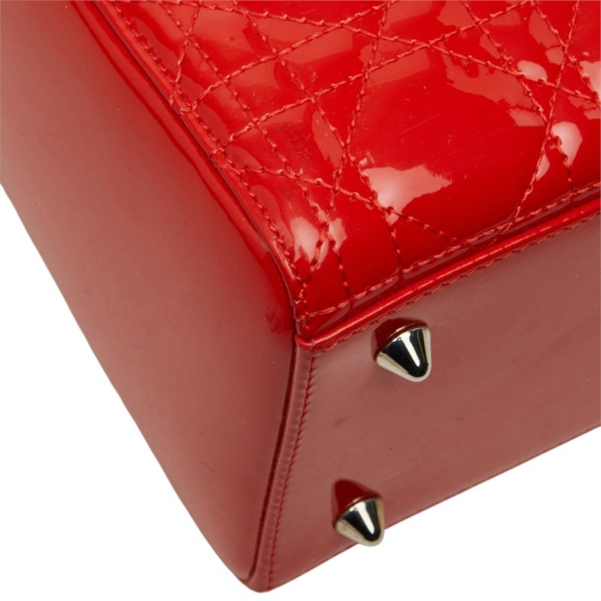 Christian Dior Lady Dior Red Color Patent Leather Handbag Shoulder Bag (Pre-Owned)