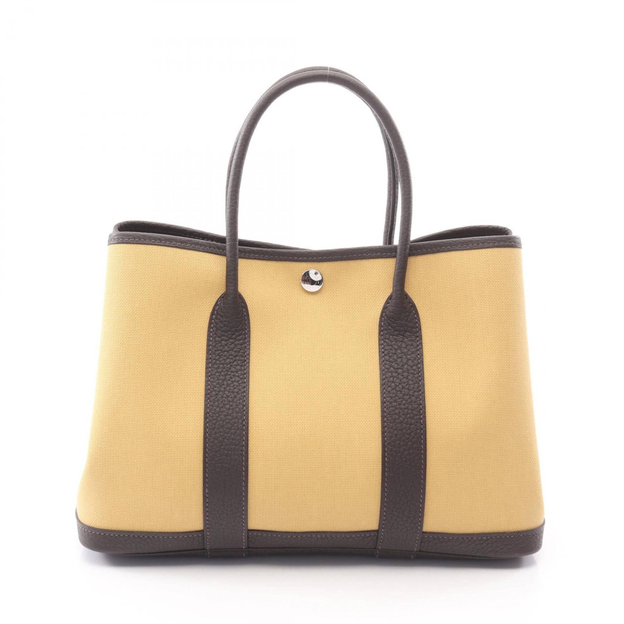 Hermes Brown Ebene Yellow Canvas Leather Handbag Tote Bag (Pre-Owned)