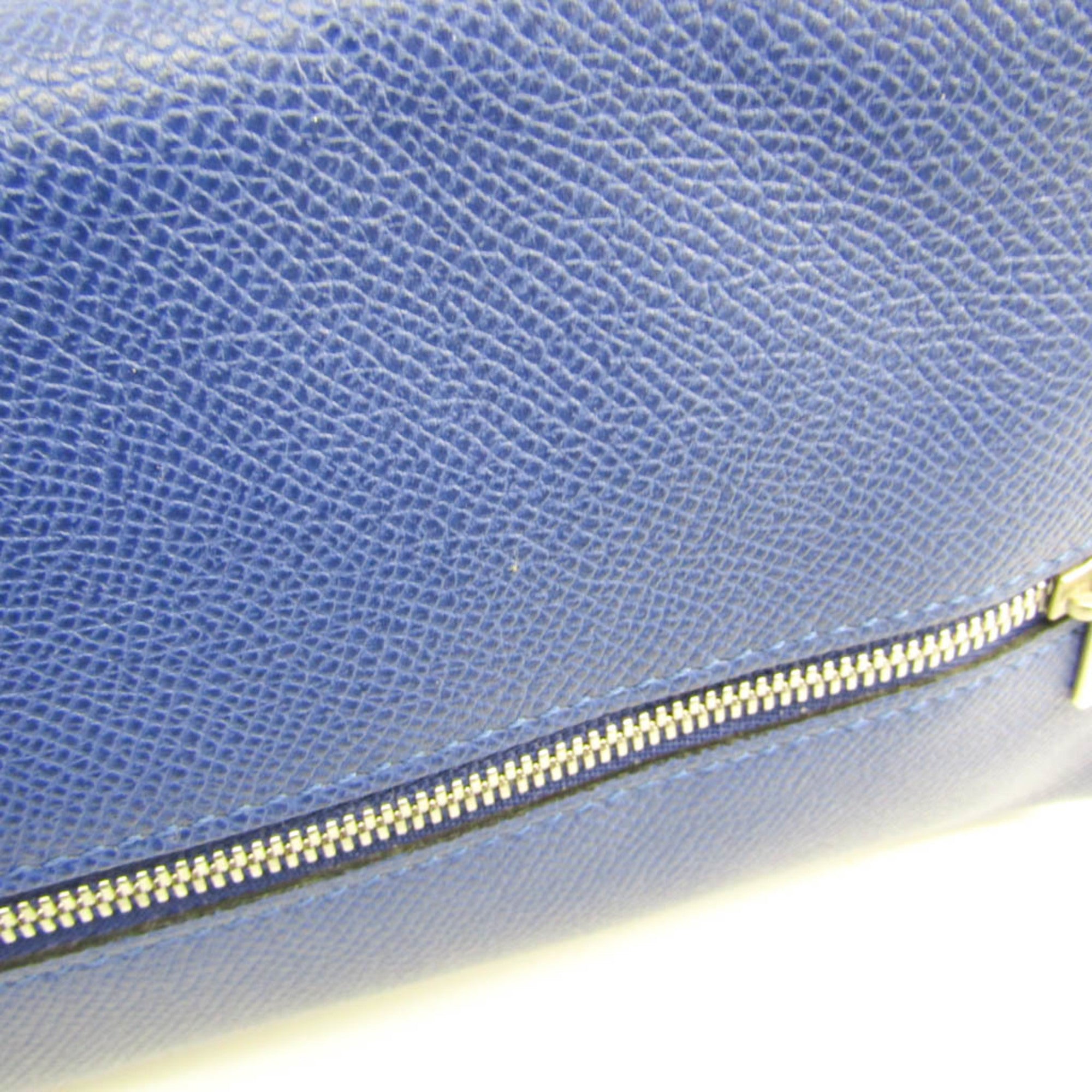 Valextra Royal Blue Leather Clutch Bag Pouch (Pre-Owned)