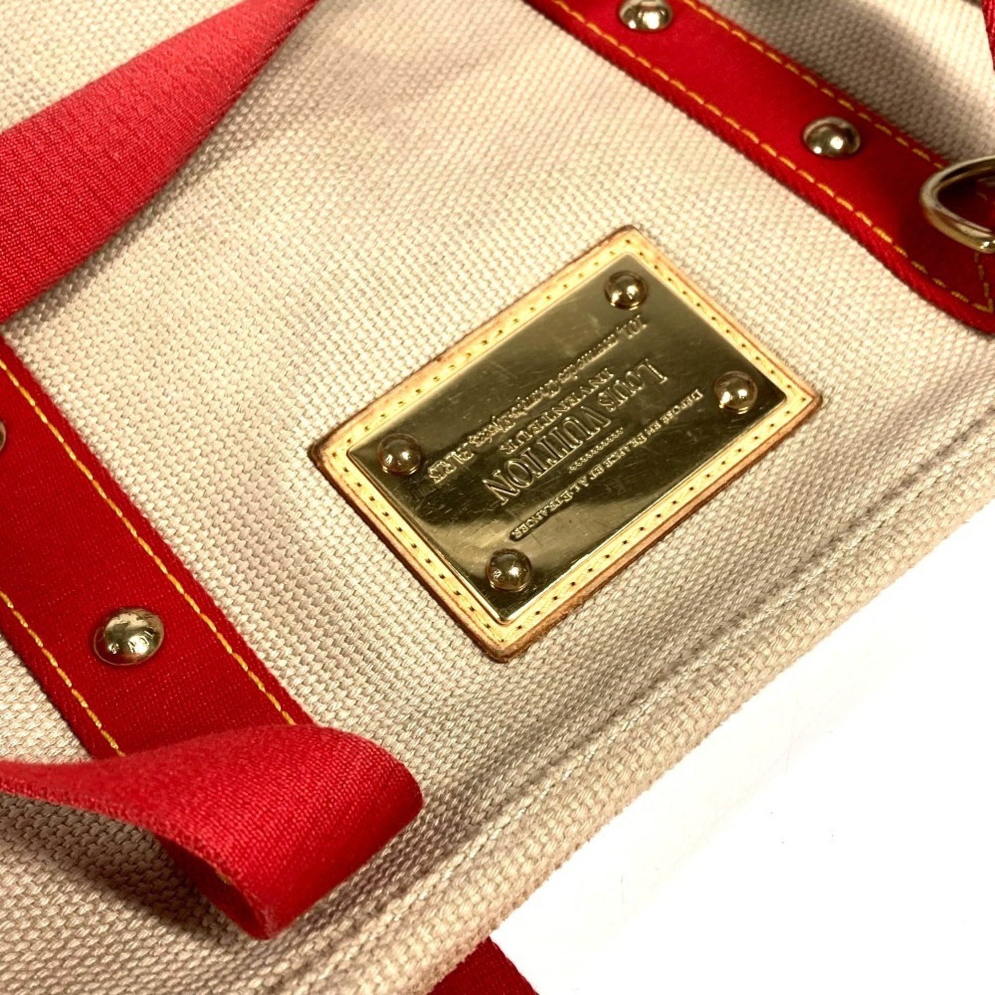 Louis Vuitton Beige Red Color Canvas Shoulder Bag Tote Bag (Pre-Owned)