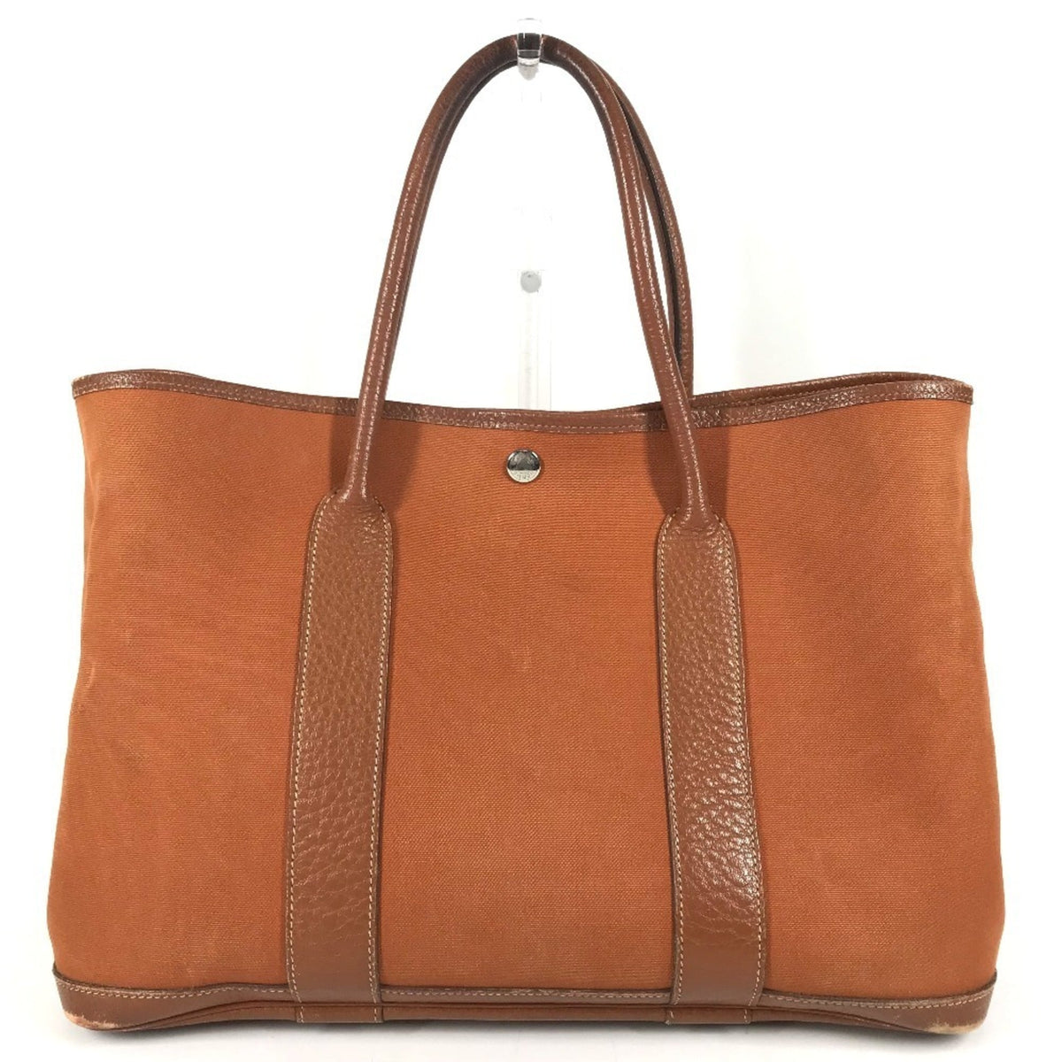 Hermes Orange Leather Canvas Shoulder Bag Tote Bag (Pre-Owned)