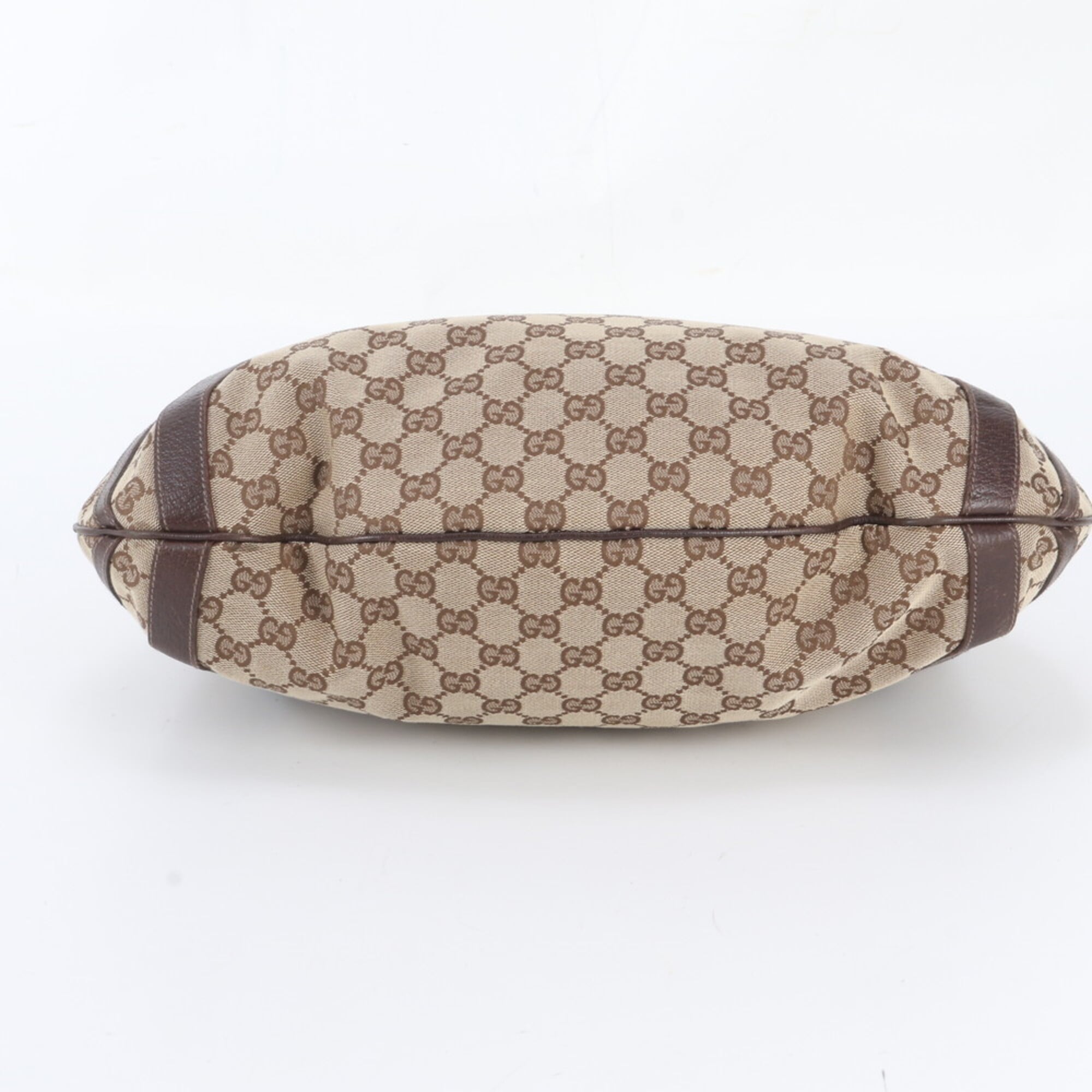 Gucci Brown Leather Canvas Handbag Shoulder Bag Tote Bag (Pre-Owned)