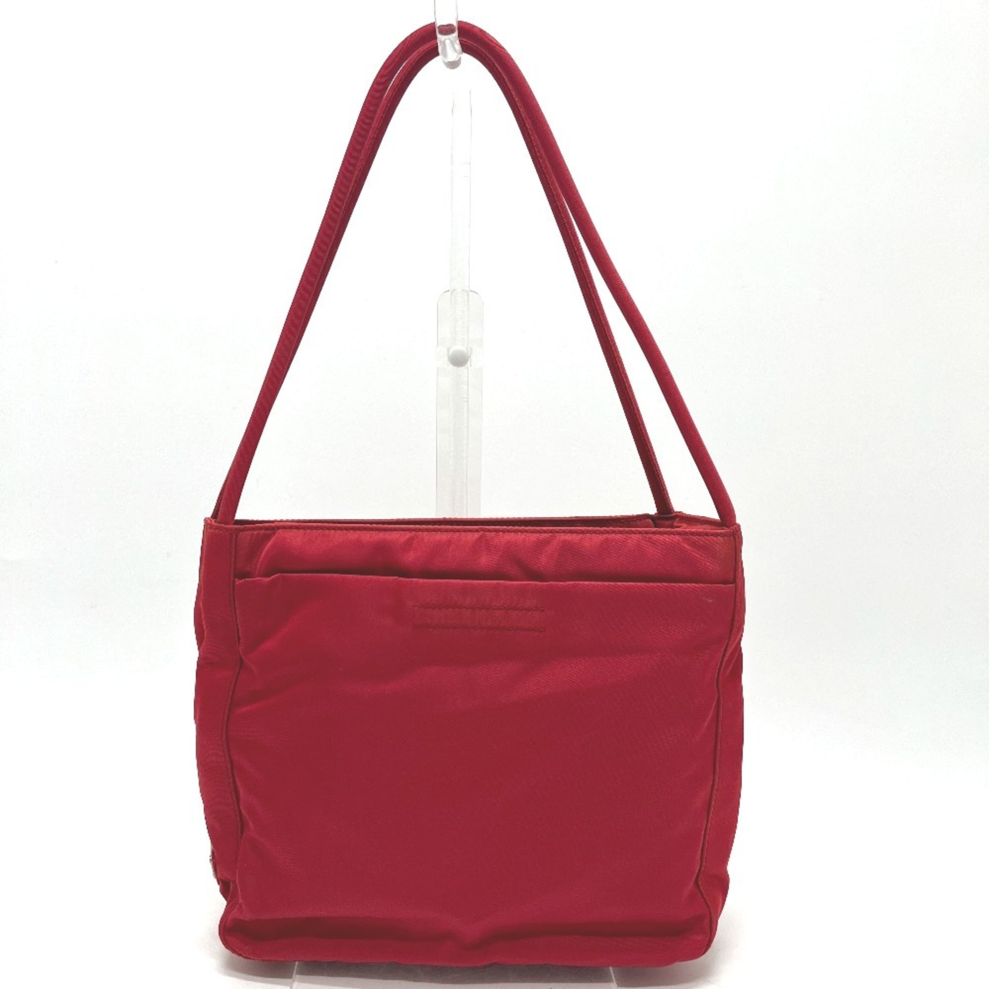 Prada Red Color Nylon Handbag Tote Bag (Pre-Owned)
