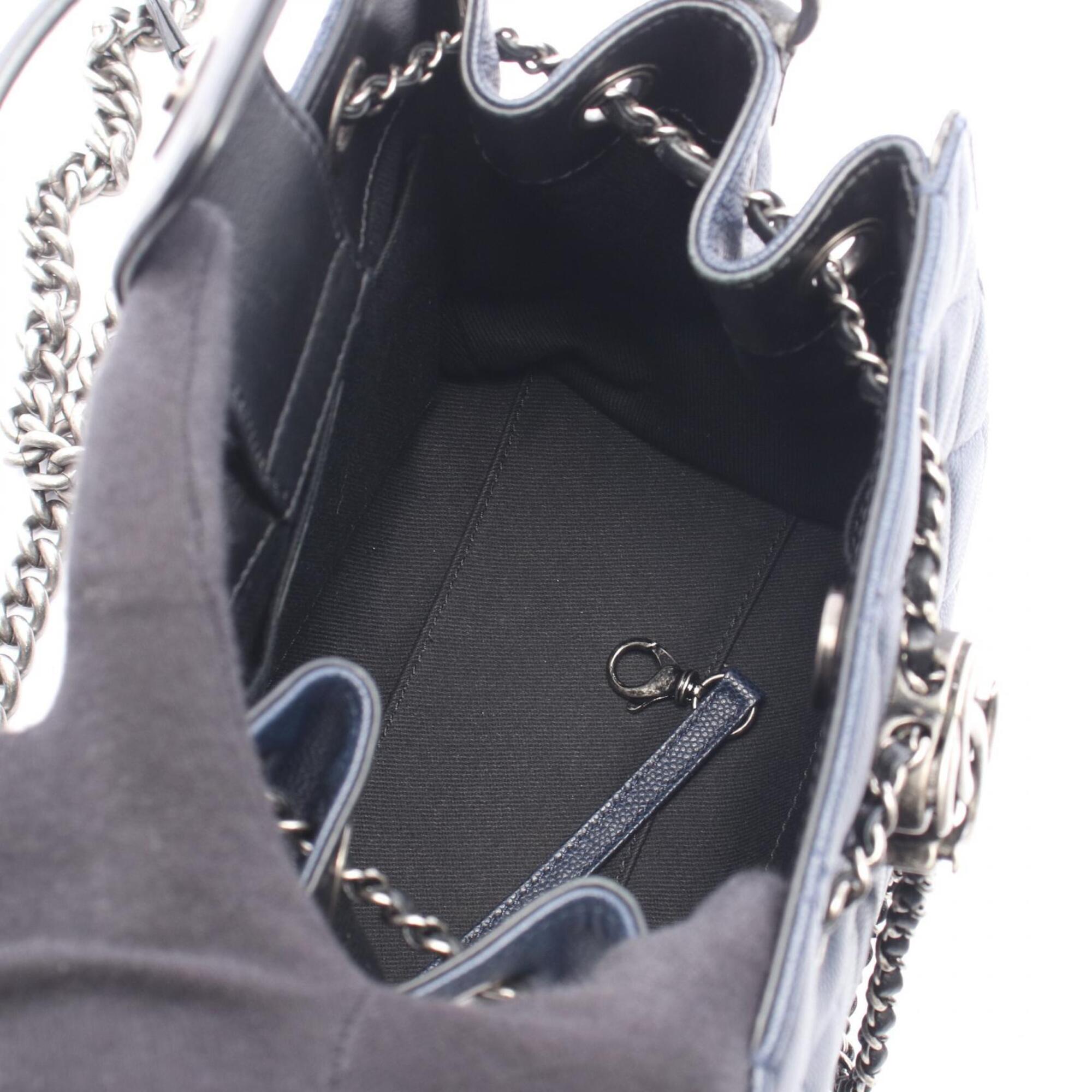Chanel Black Navy Grained Calfskin Leather Handbag (Pre-Owned)