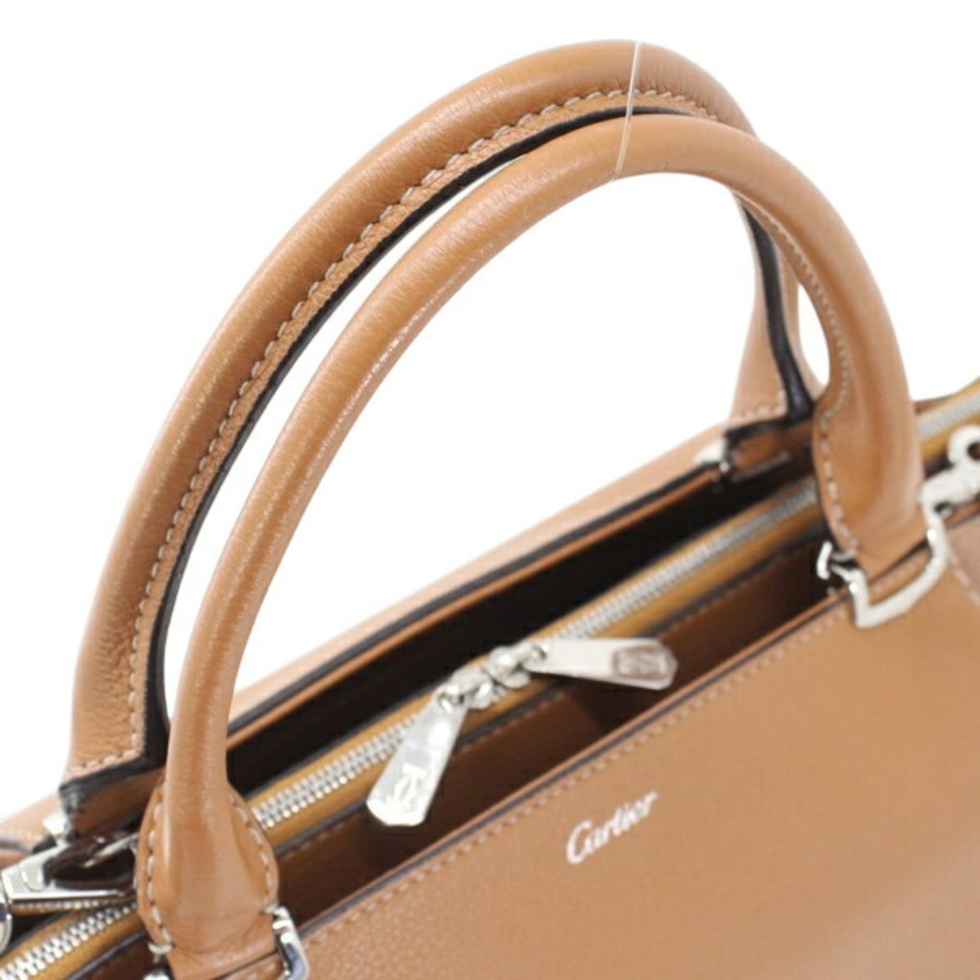Cartier Light Brown Leather Handbag Shoulder Bag (Pre-Owned)