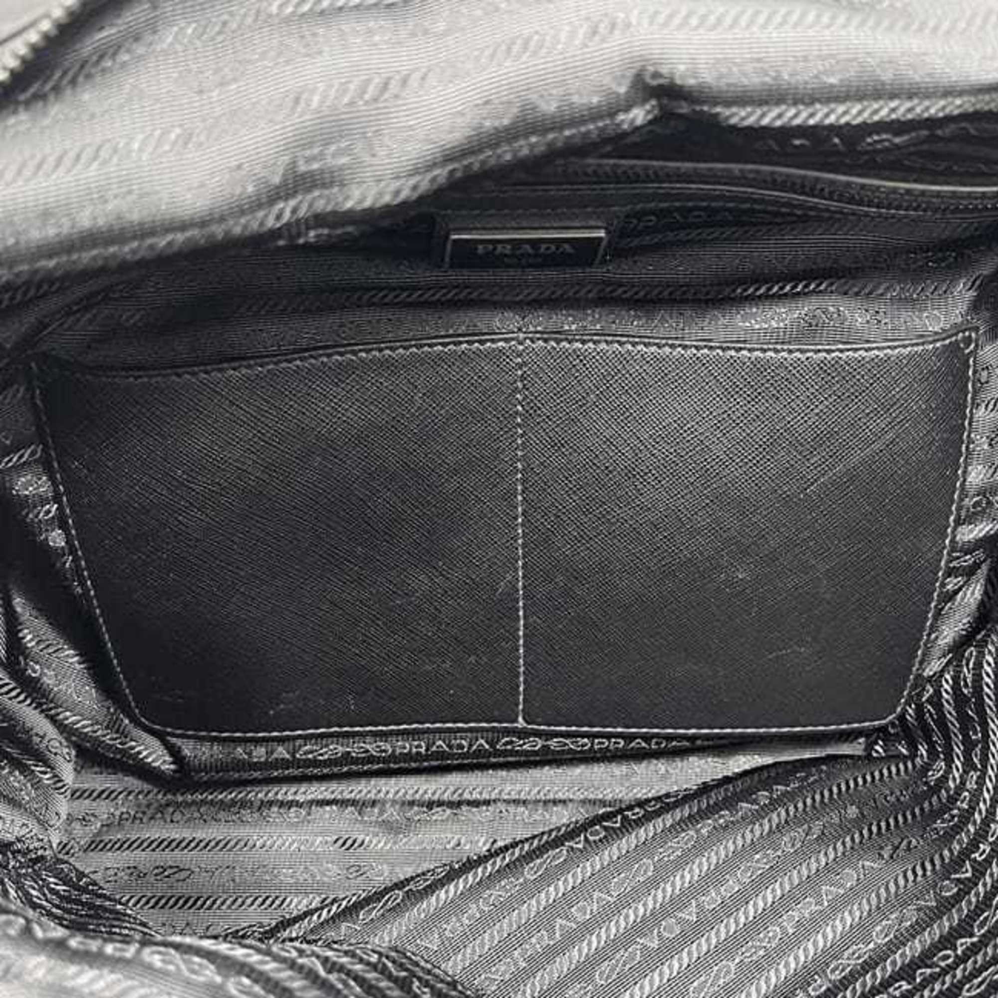 Prada Black Nero Nylon Leather Tote Bag (Pre-Owned)