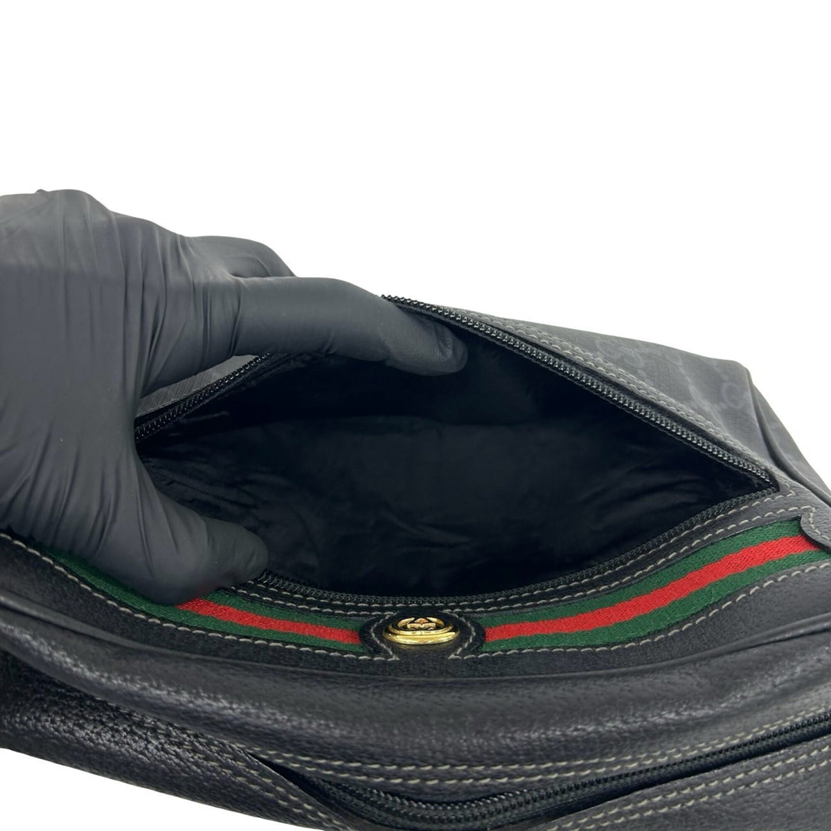 Gucci Black Green Red Color Leather Pvc Shoulder Bag (Pre-Owned)