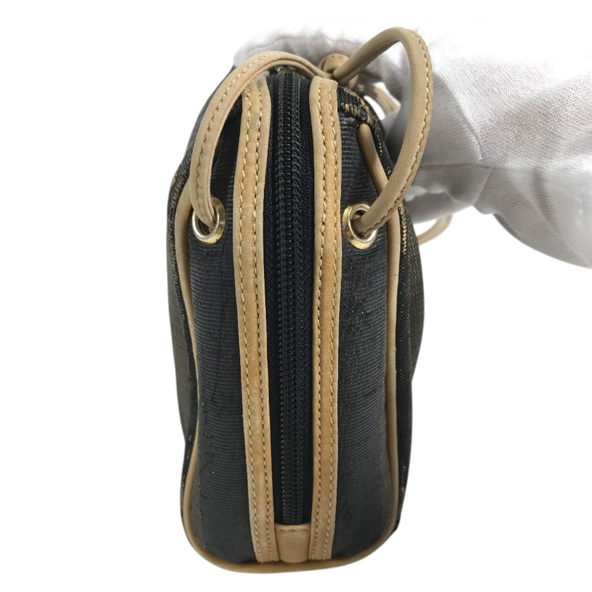 Fendi Pequin Brown Khaki Leather Canvas Shoulder Bag (Pre-Owned)