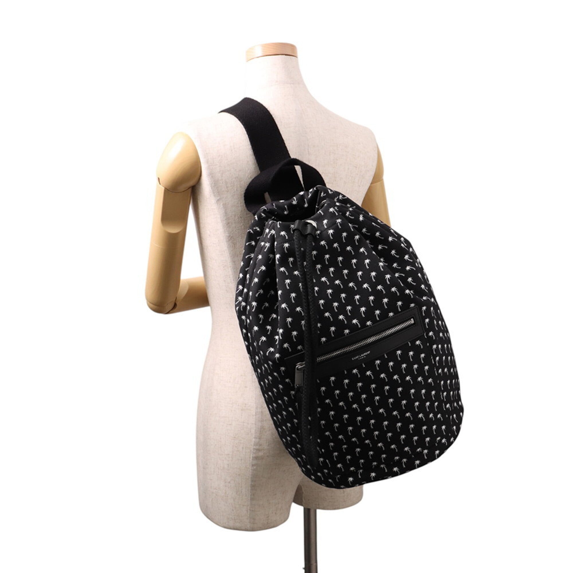 Yves Saint Laurent Black White Canvas Handbag Pouch Shoulder Bag (Pre-Owned)