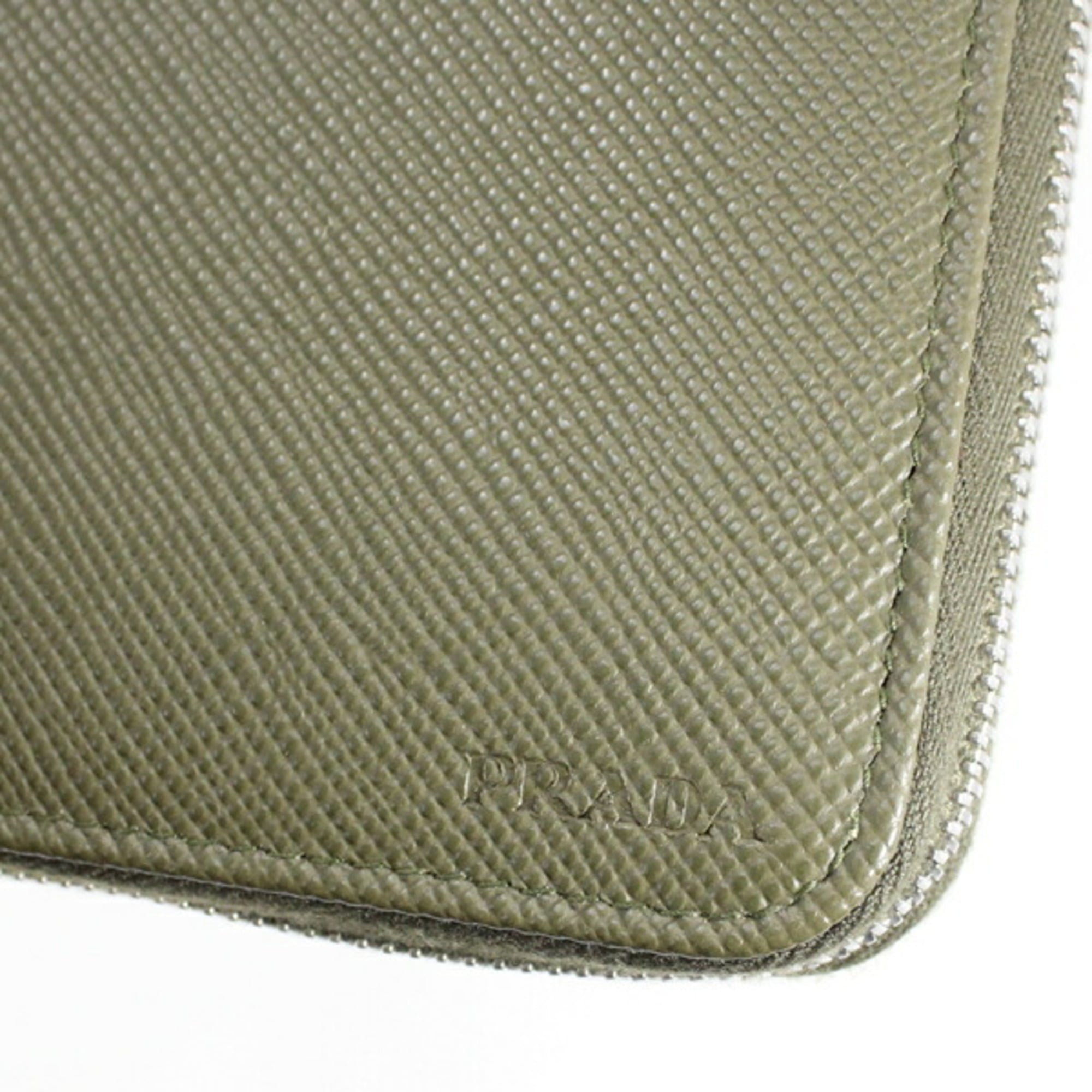 Prada Khaki Saffiano Long Wallet (Bi-Fold) (Pre-Owned)