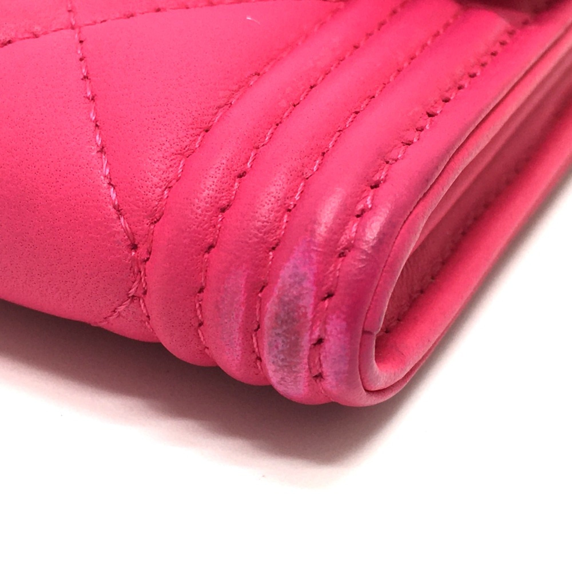Chanel Pink Leather Long Wallet (Bi-Fold) (Pre-Owned)