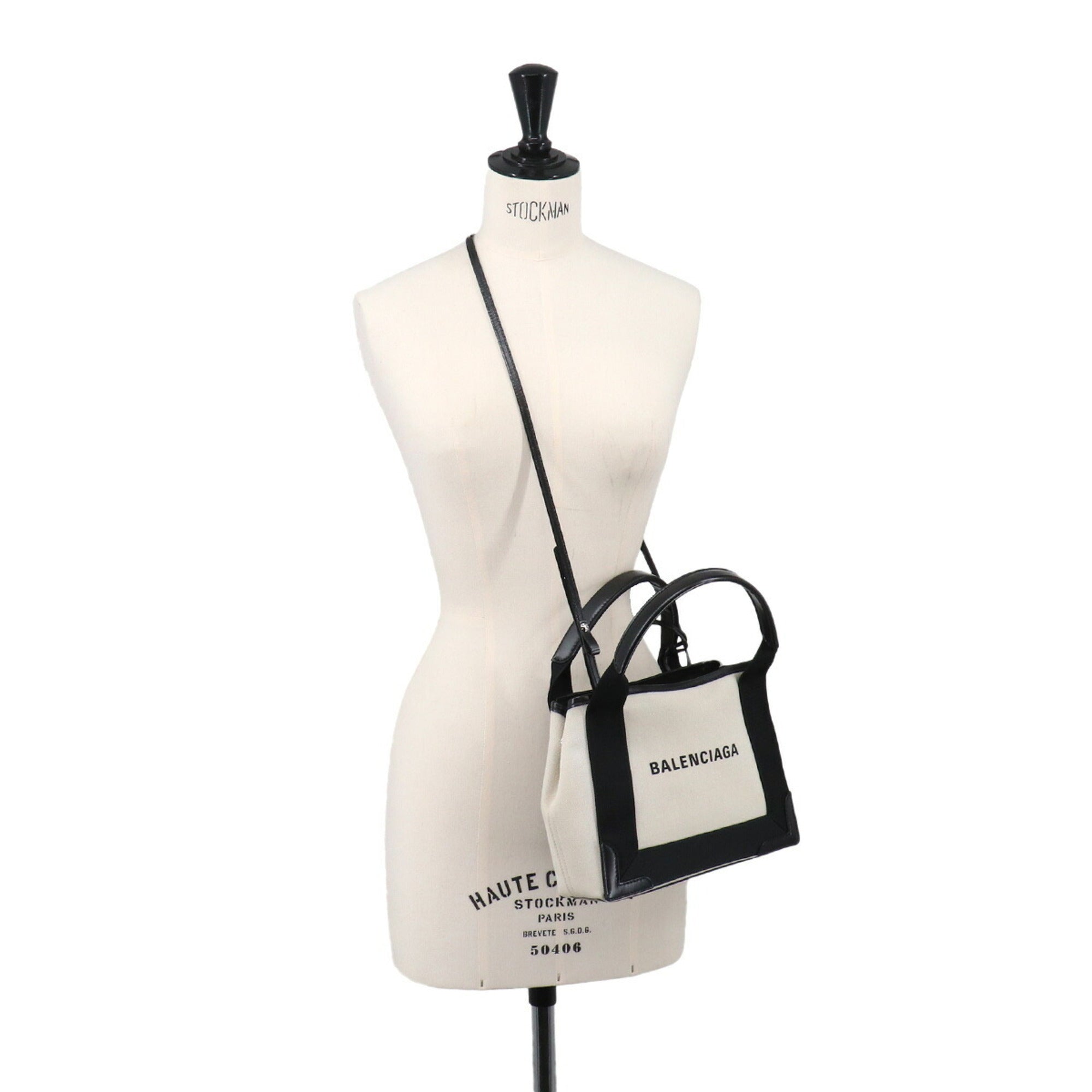 Balenciaga Black White Canvas Leather Handbag Tote Bag (Pre-Owned)