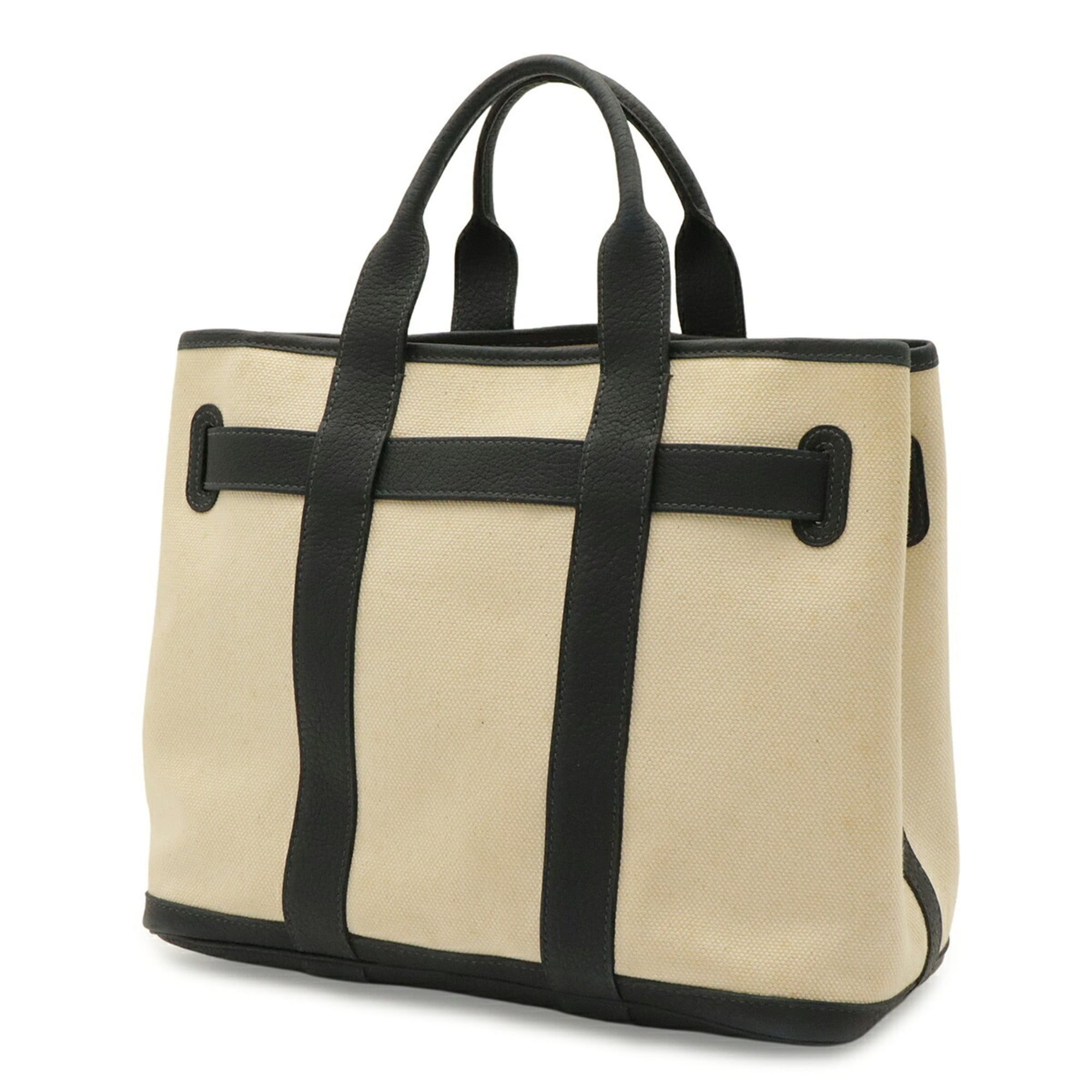 Hermes Natural Navy Canvas Leather Handbag Tote Bag (Pre-Owned)
