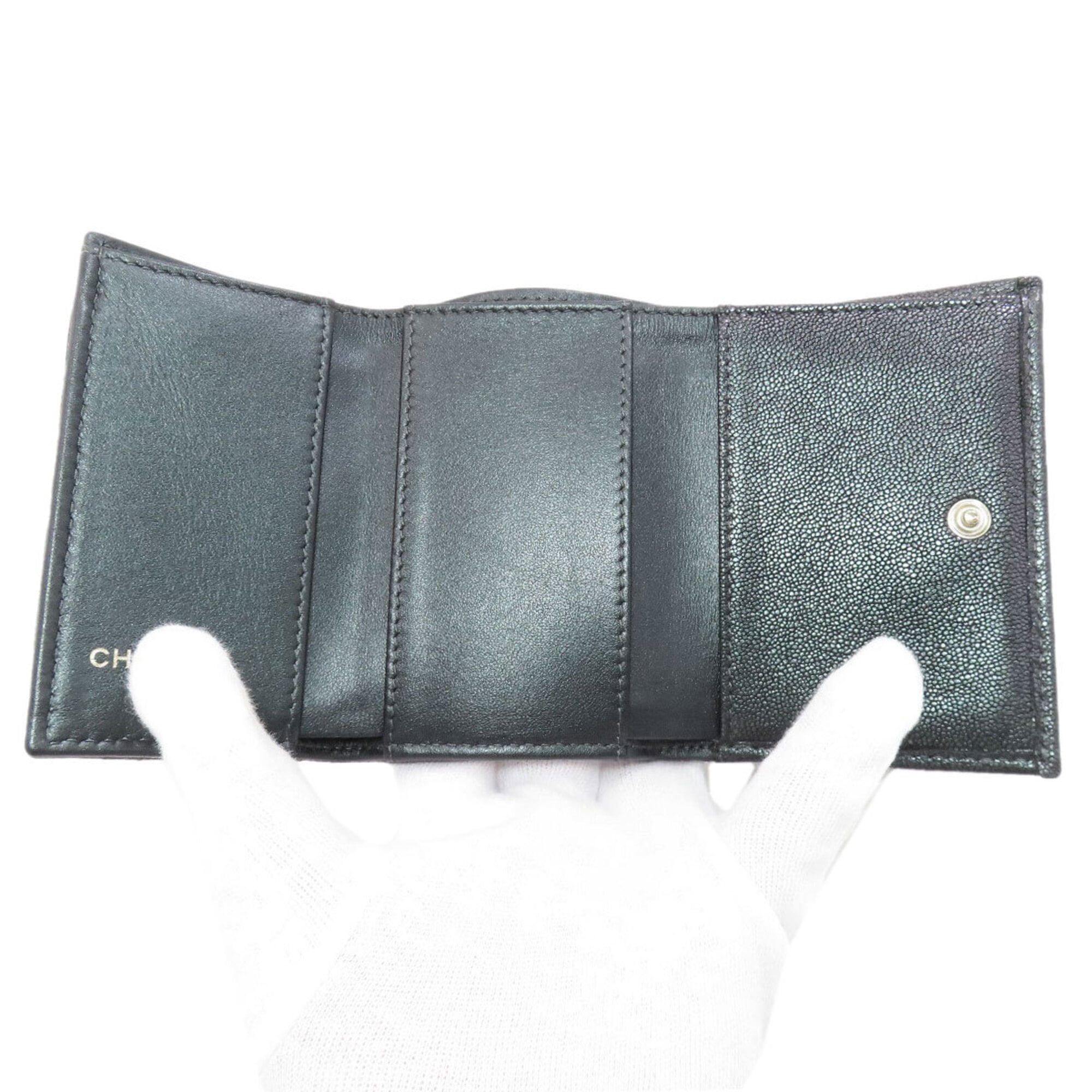 Chanel Black Metallic Purple Leather Wallet (Tri-Fold) (Pre-Owned)