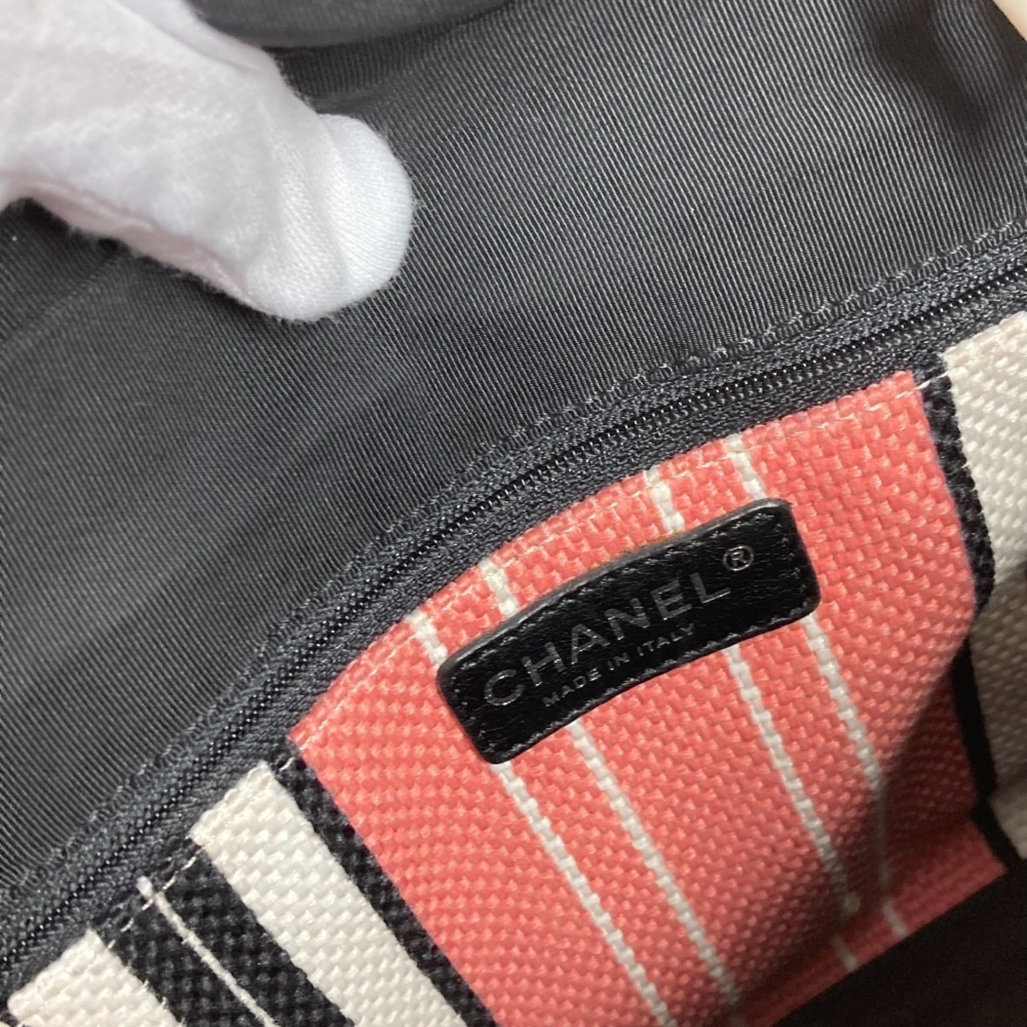 Chanel Black Pink White Canvas Leather Shoulder Bag Tote Bag (Pre-Owned)