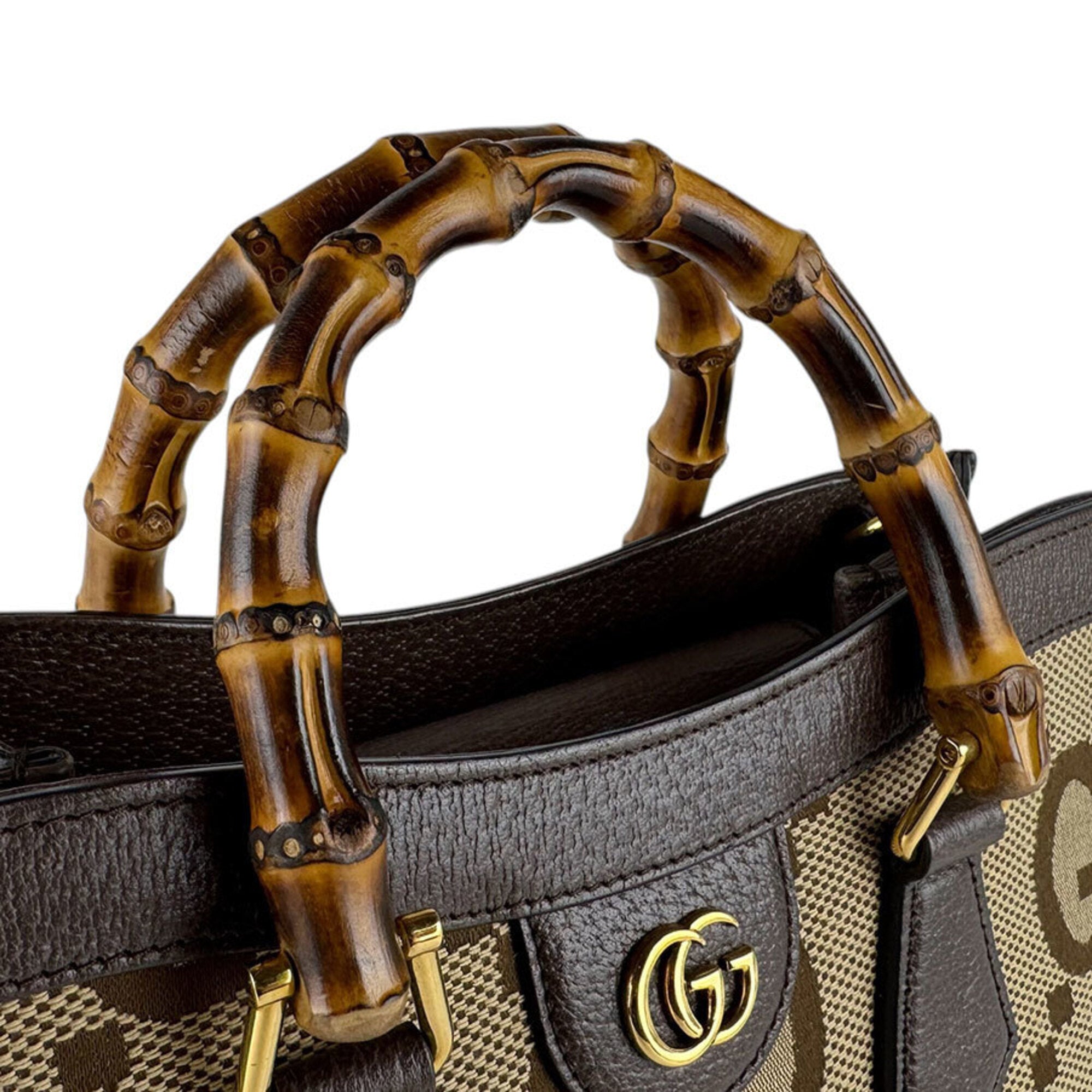 Gucci Beige Brown Canvas Leather Handbag Shoulder Bag (Pre-Owned)