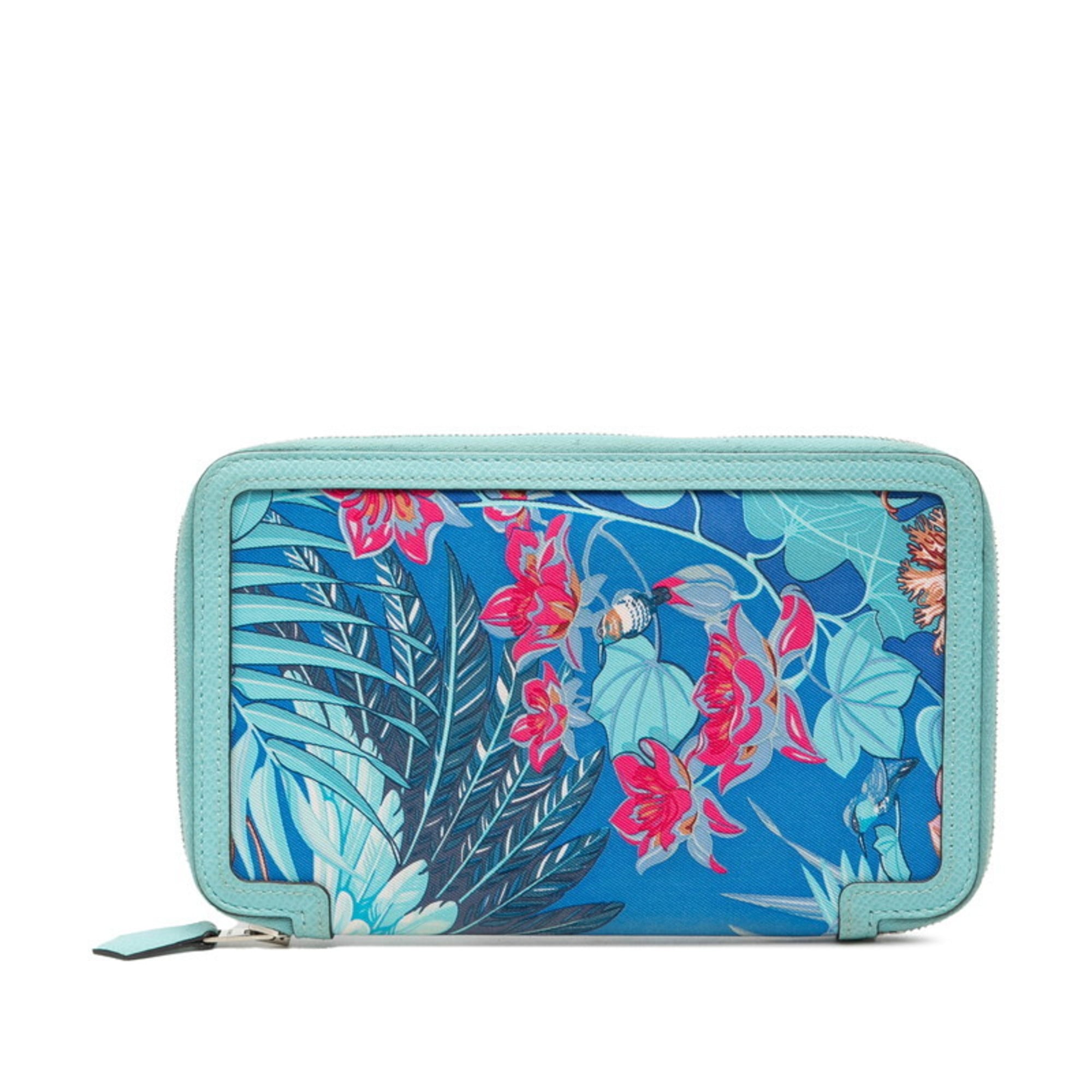 Hermes Blue Atoll Pink Silk Epsom Leather Long Wallet (Bi-Fold) (Pre-Owned)