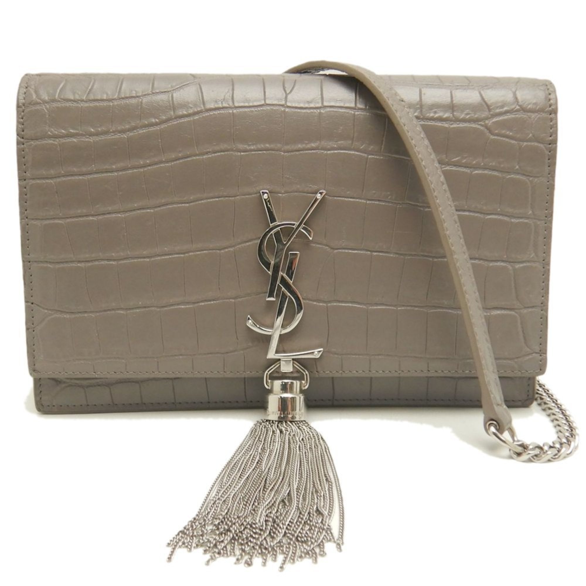 Yves Saint Laurent Grayish Leather Shoulder Bag (Pre-Owned)