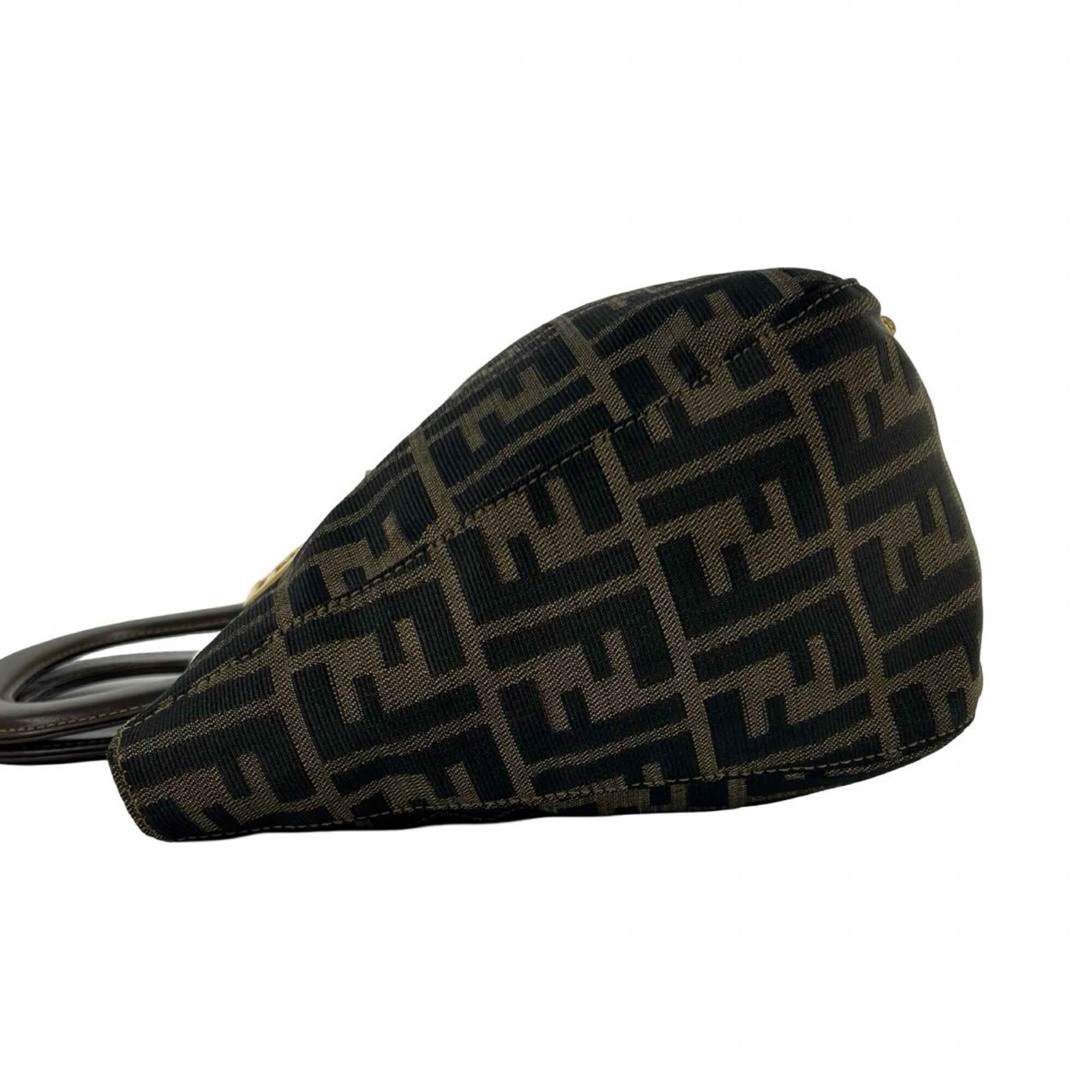 Fendi Black Brown Canvas Leather Handbag Tote Bag (Pre-Owned)