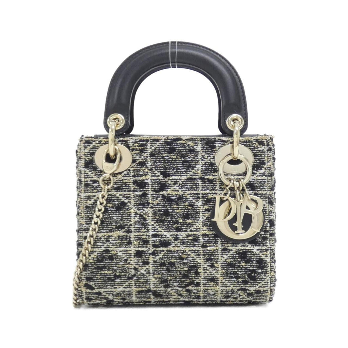 Christian Dior Black White Tweed Leather Handbag (Pre-Owned)