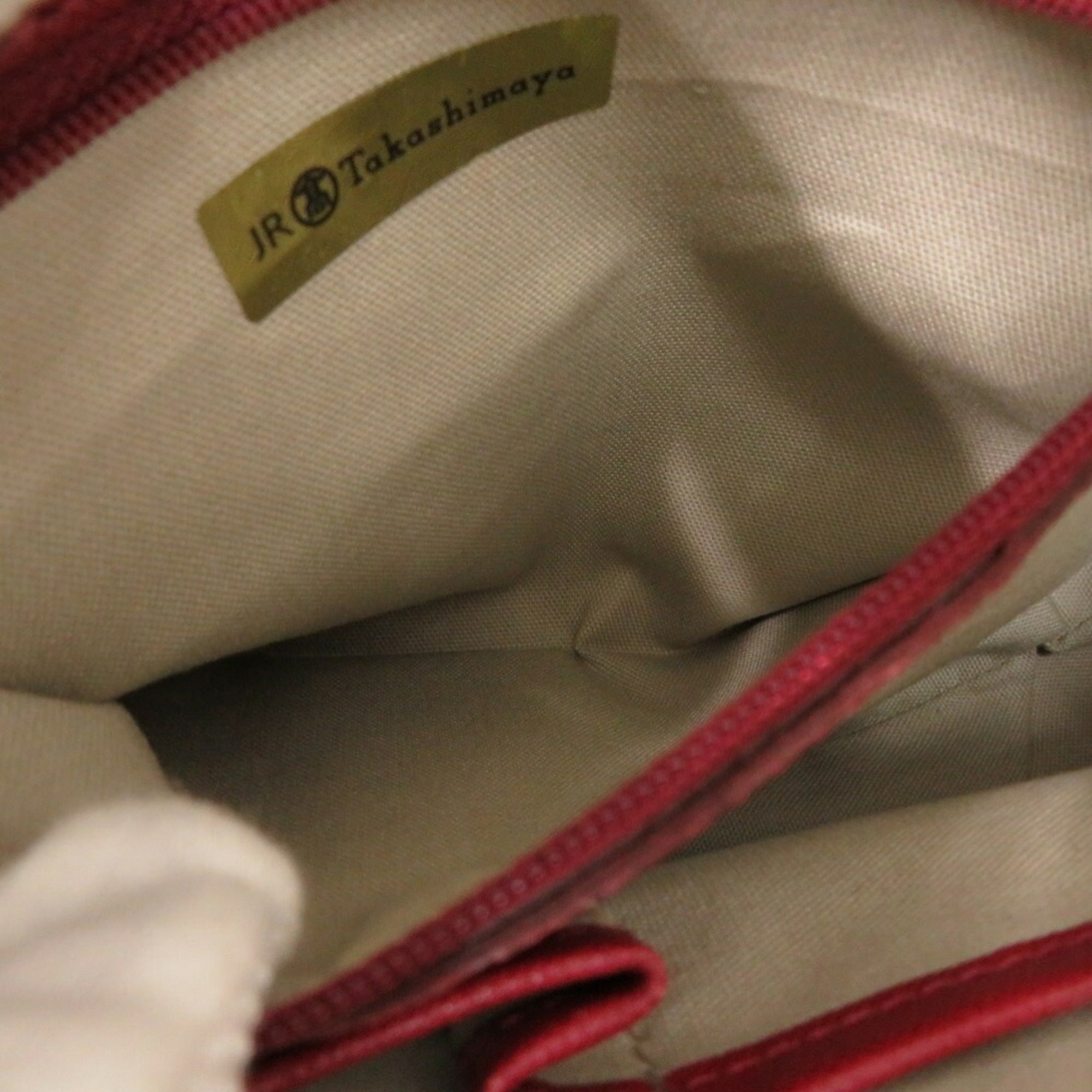 Burberry Beige Red Color Leather Canvas Handbag (Pre-Owned)