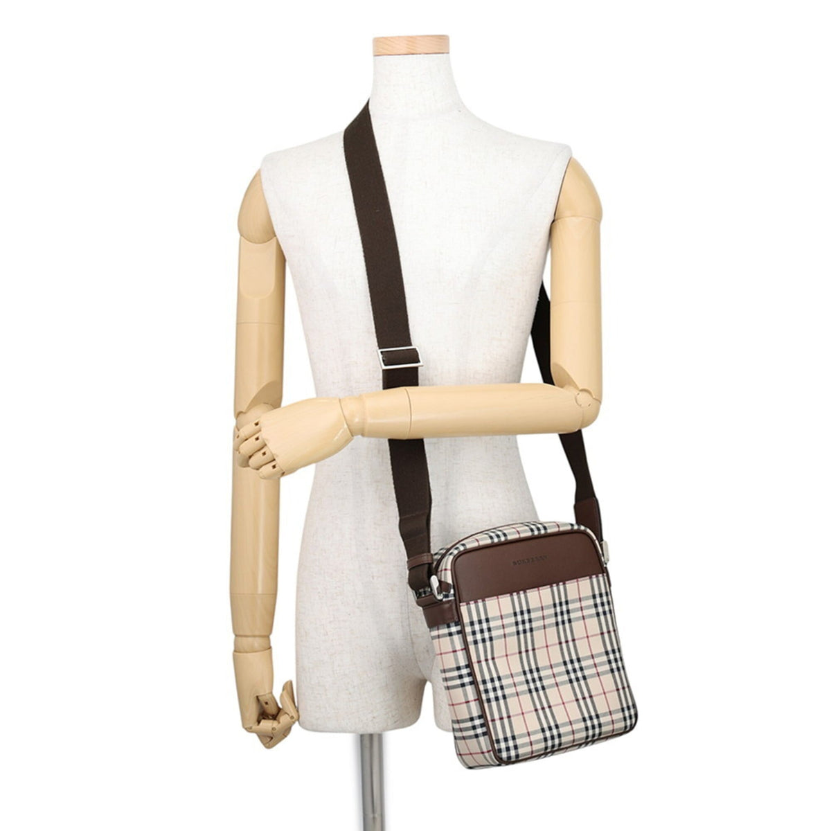 Burberry Beige Black Red Color Canvas Leather Shoulder Bag (Pre-Owned)