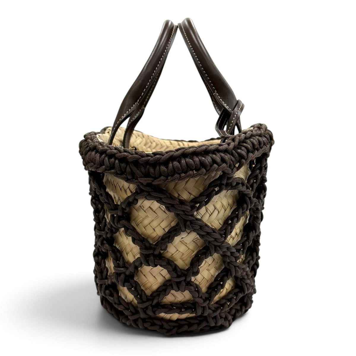 Tod's Brown Raffia Leather Basket Pouch Tote Bag (Pre-Owned)