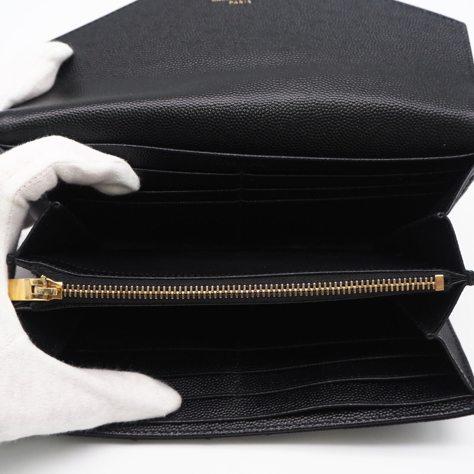 Saint Laurent Black Leather Long Wallet (Bi-Fold) (Pre-Owned)