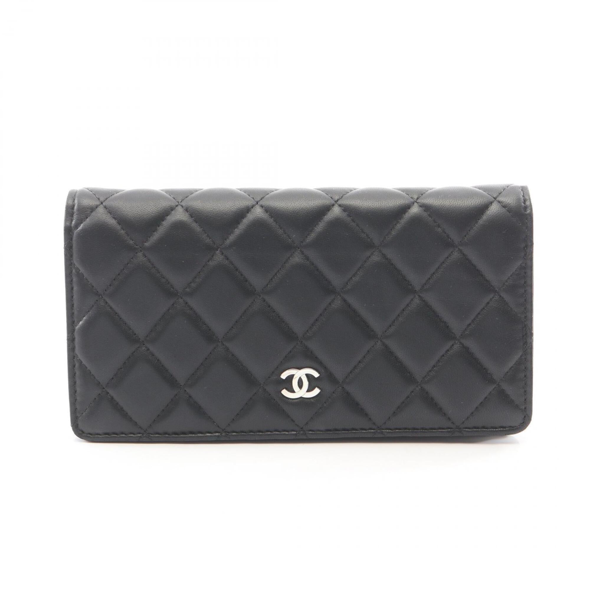 Chanel Black Leather Long Wallet (Bi-Fold) (Pre-Owned)