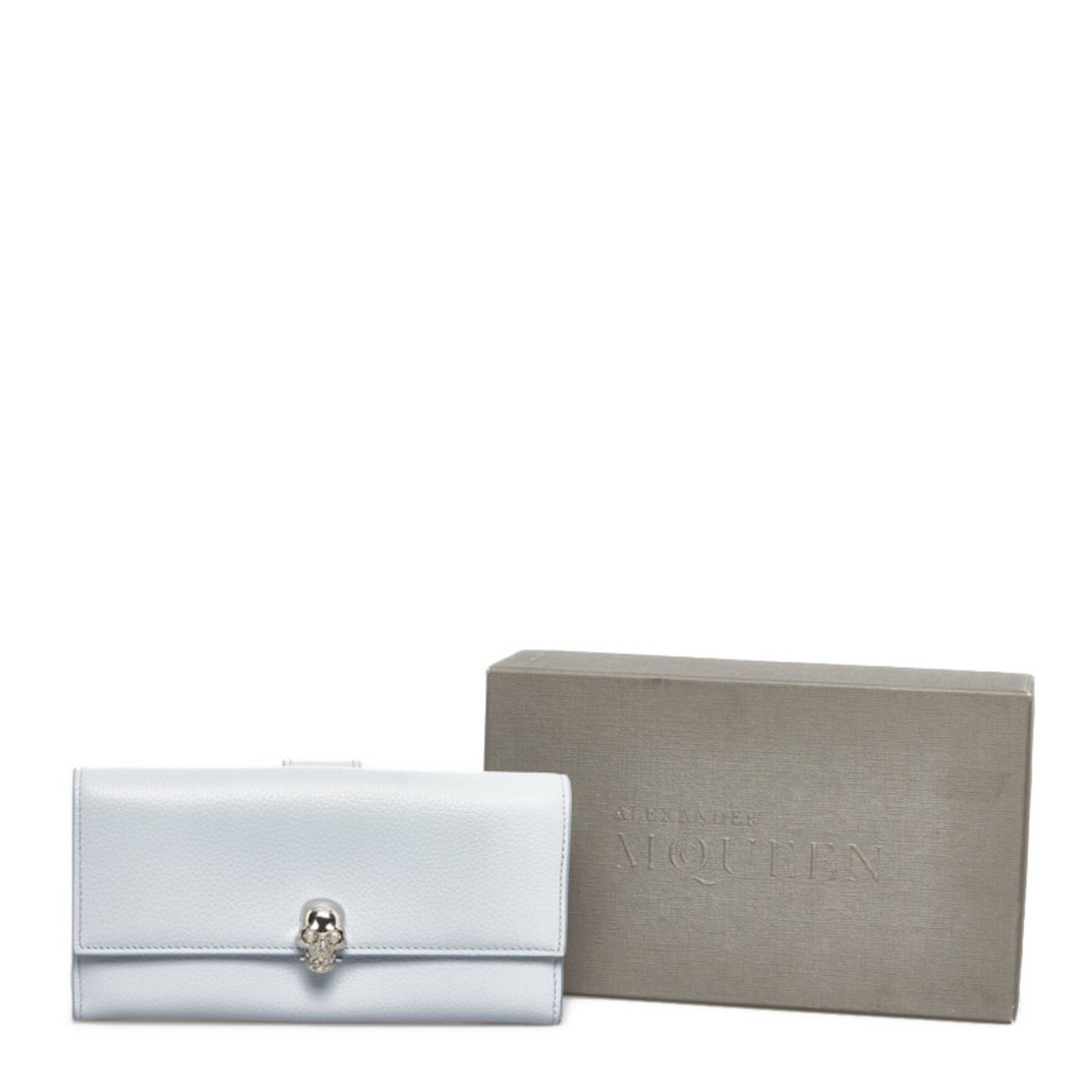 Alexander Mcqueen Light Blue Leather Long Wallet (Tri-Fold) (Pre-Owned)