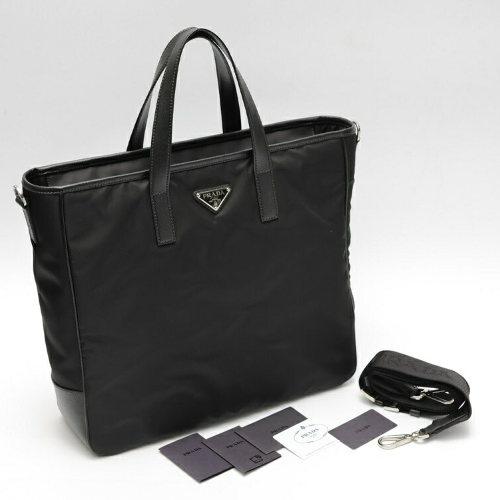 Prada Black Nylon Leather Shoulder Bag Tote Bag (Pre-Owned)