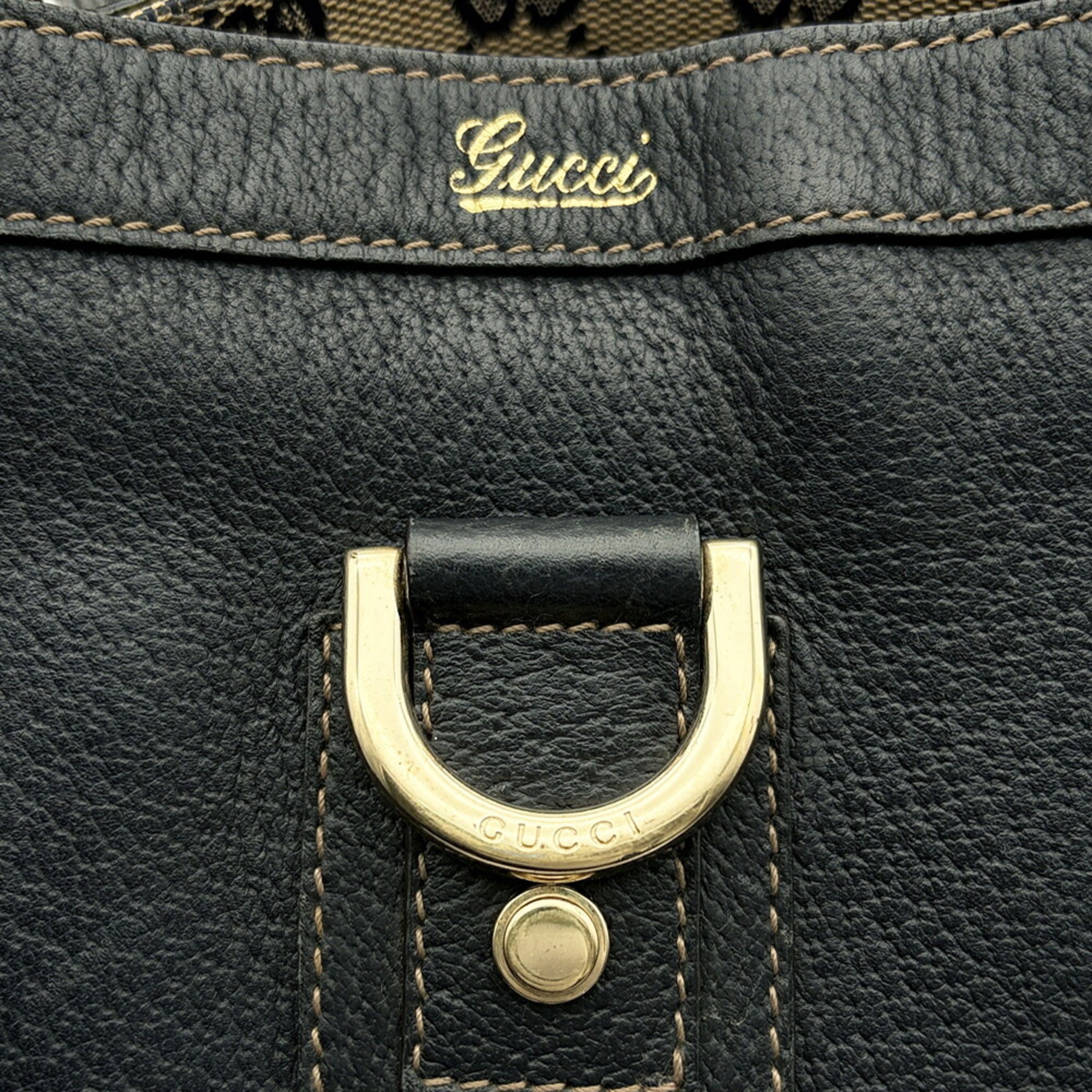 Gucci Navy Leather Canvas Tote Bag (Pre-Owned)