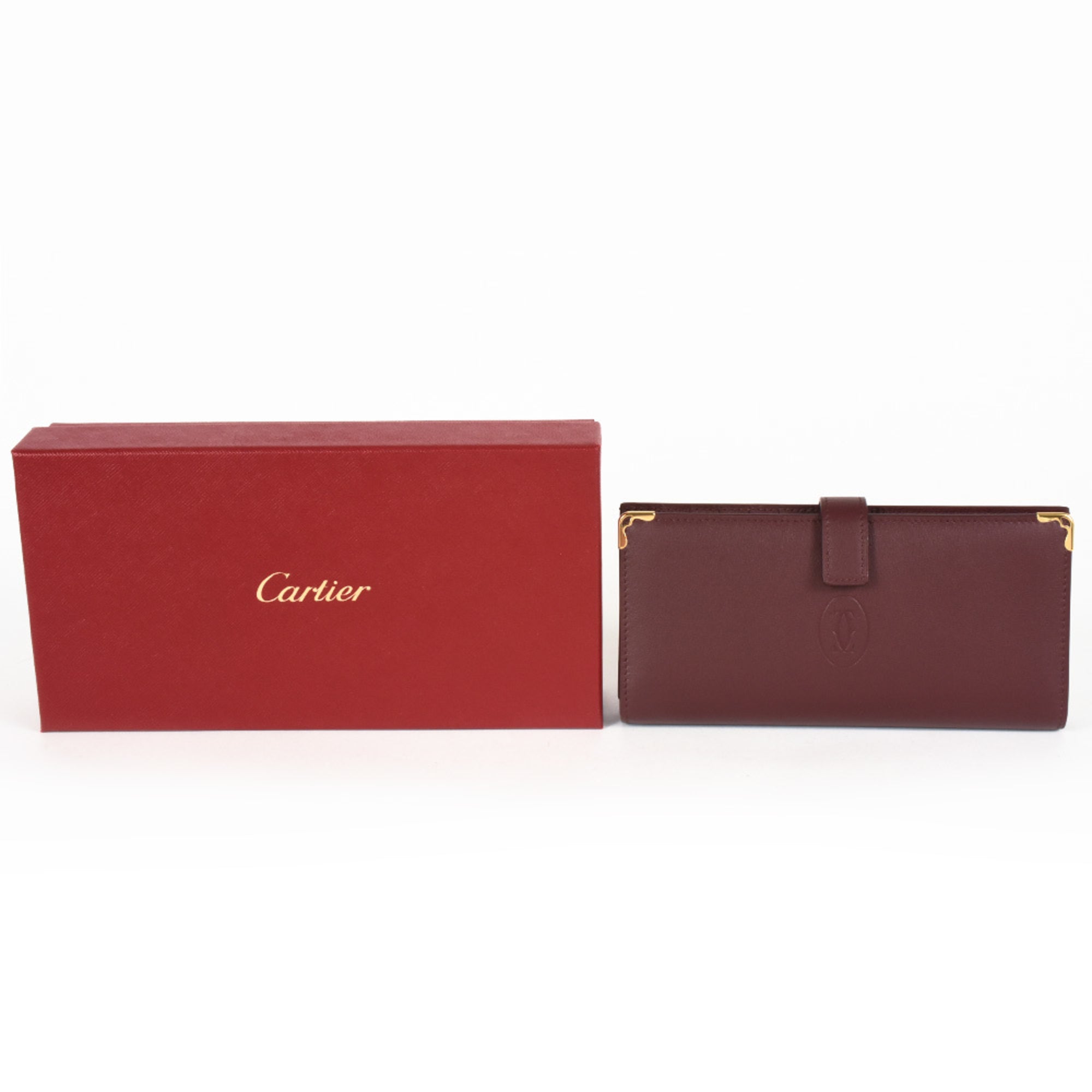 Cartier Red Color Leather Long Wallet (Bi-Fold) (Pre-Owned)