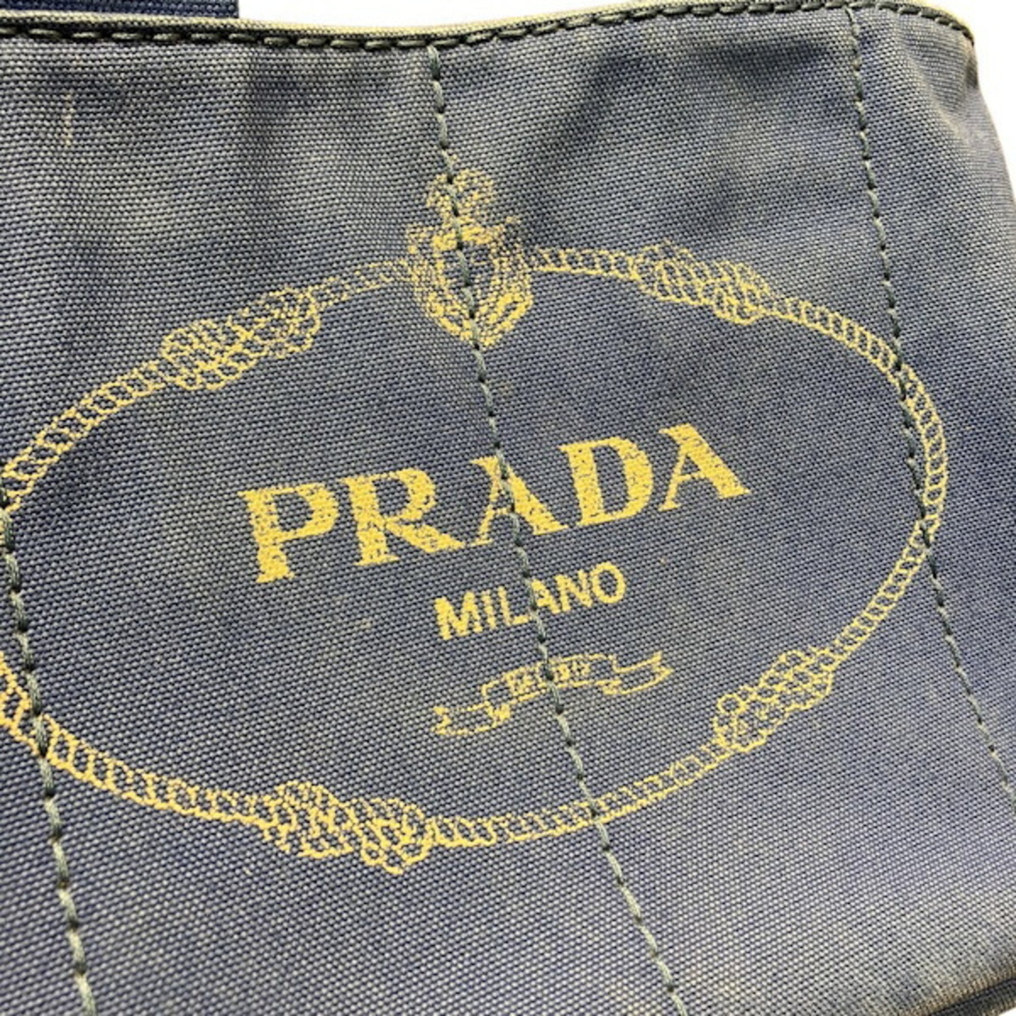 Prada Canapa Blue Canvas Handbag Tote Bag (Pre-Owned)