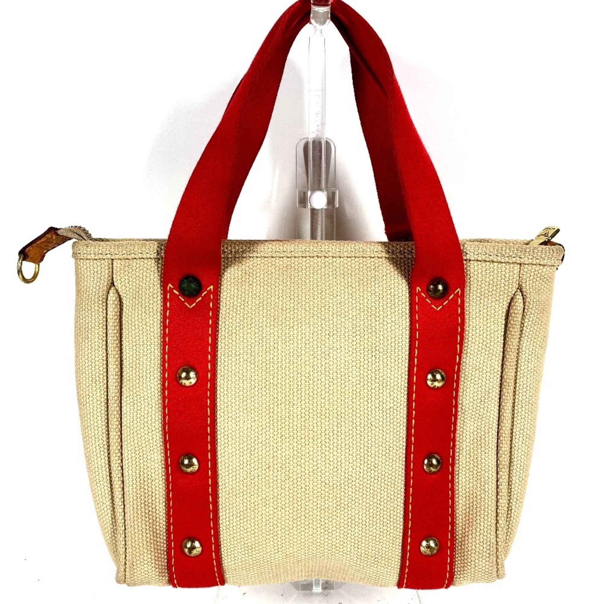 Louis Vuitton Beige Red Color Canvas Handbag Tote Bag (Pre-Owned)
