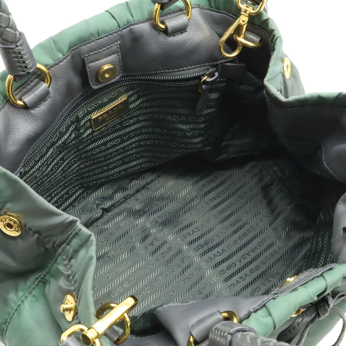 Prada Gray Nylon Leather Handbag Shoulder Bag (Pre-Owned)