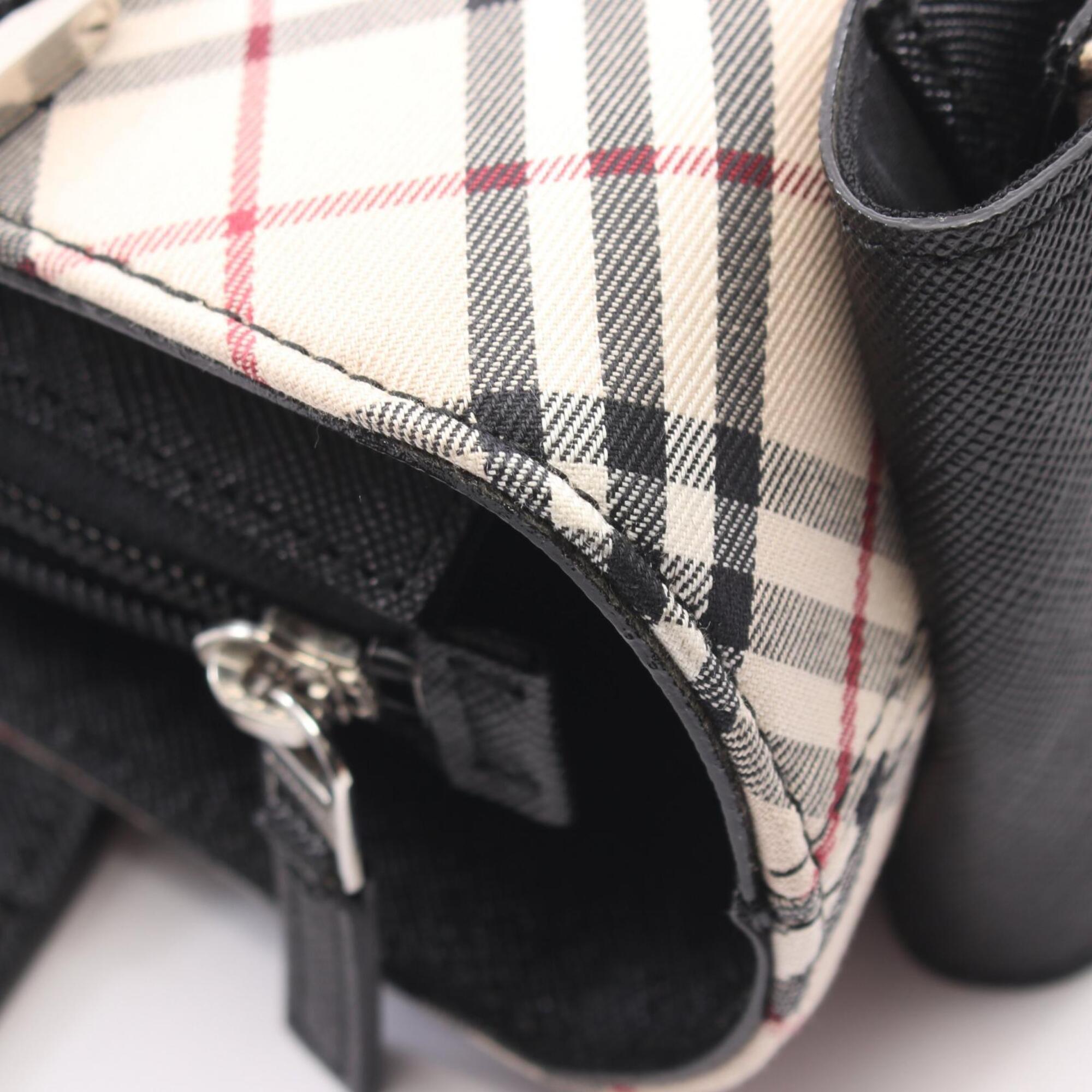 Burberry Beige Black Multi-Color Canvas Leather Handbag Tote Bag (Pre-Owned)