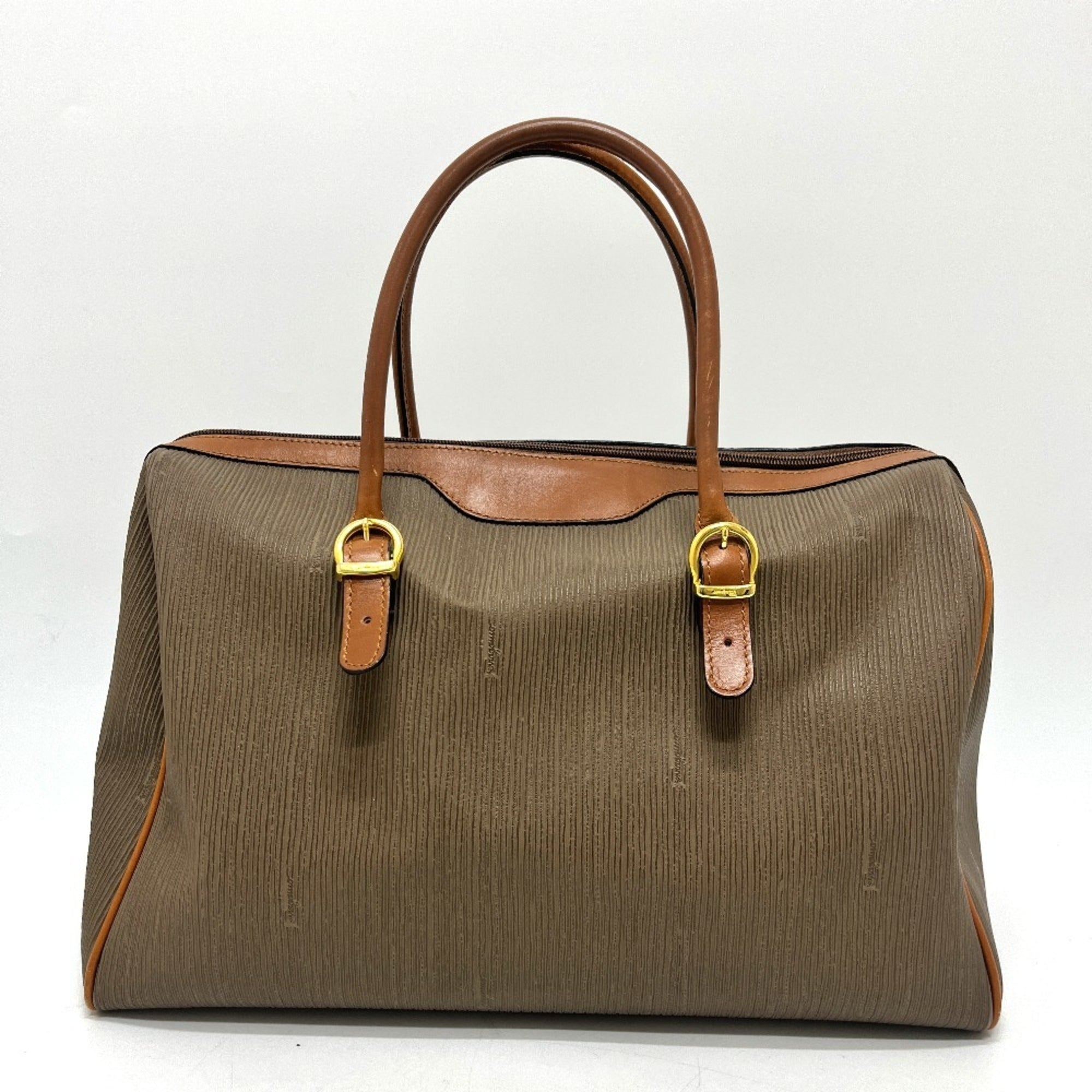 Salvatore Ferragamo Brown Pvc Leather Boston Bag Handbag (Pre-Owned)