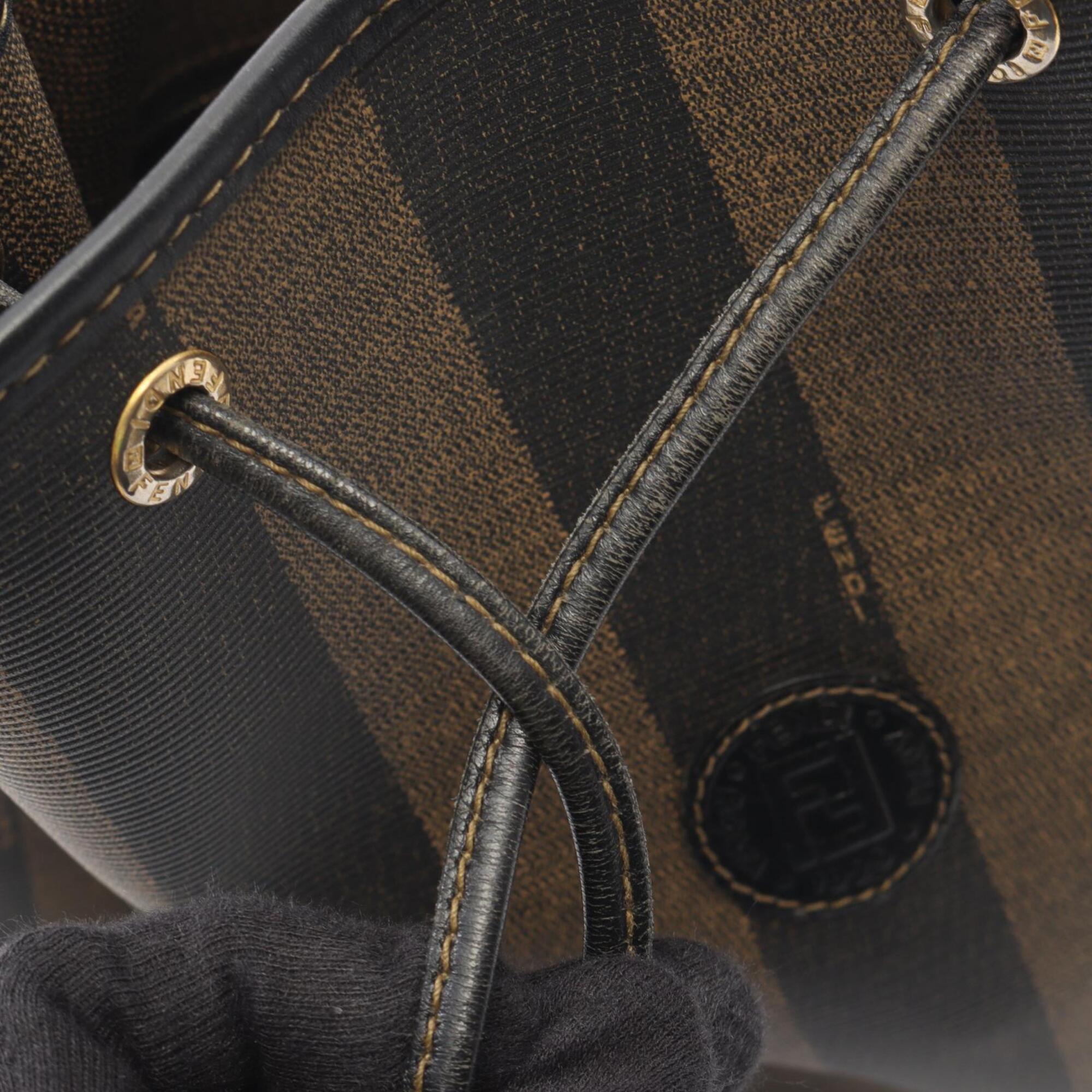 Fendi Black Brown Coated Canvas Leather Handbag Shoulder Bag (Pre-Owned)