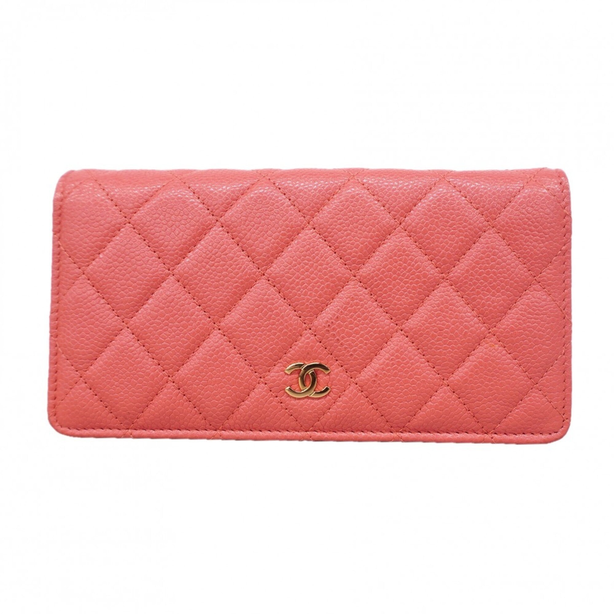 Chanel Pink Grained Calfskin Long Wallet (Bi-Fold) (Pre-Owned)